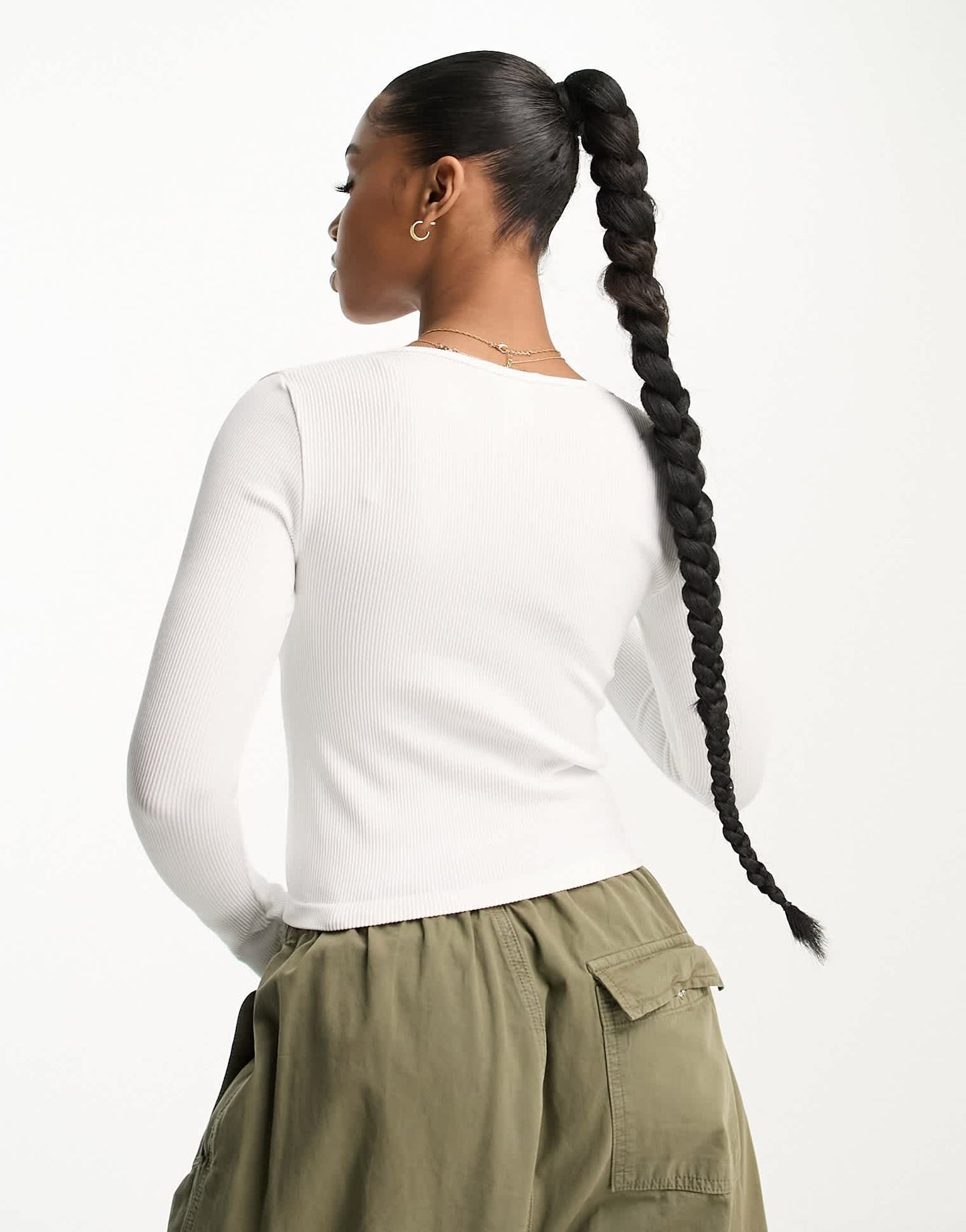 Stradivarius v neck seamless ribbed top in ecru - ASOS Sample Sale