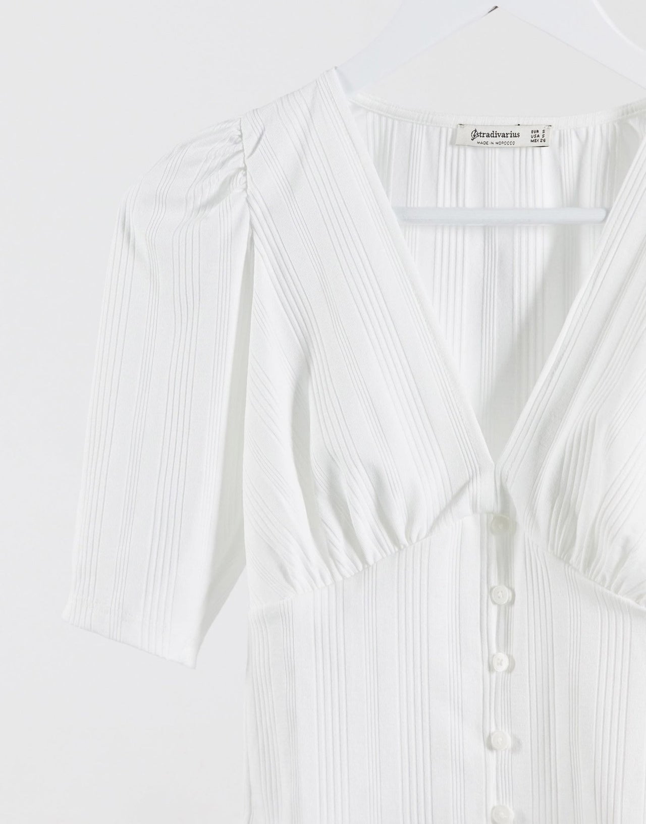 Stradivarius v - neck top with button detail in white - ASOS Sample Sale