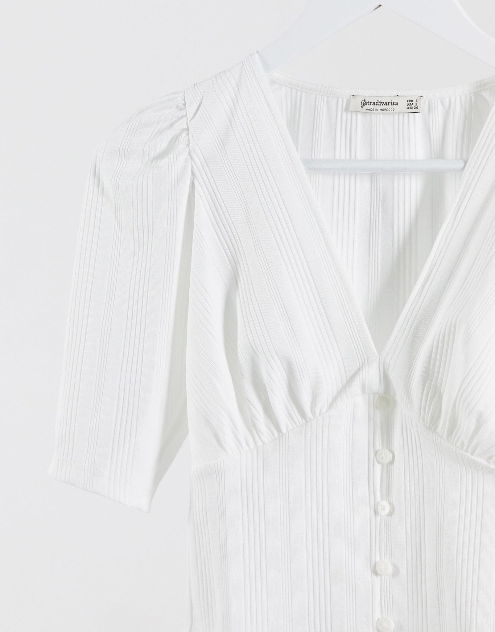 Stradivarius v - neck top with button detail in white - ASOS Sample Sale