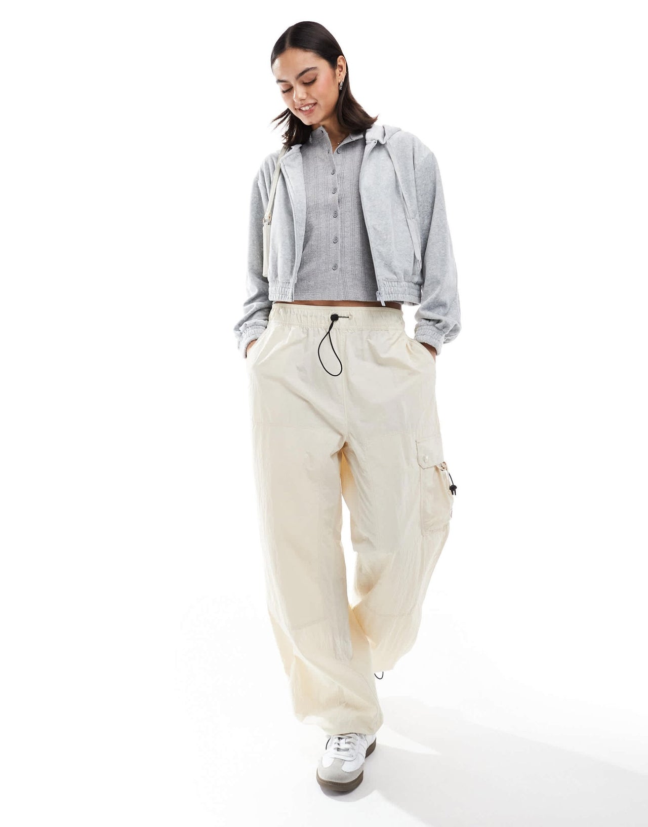 Stradivarius velor zipper jacket in light grey - ASOS Sample Sale