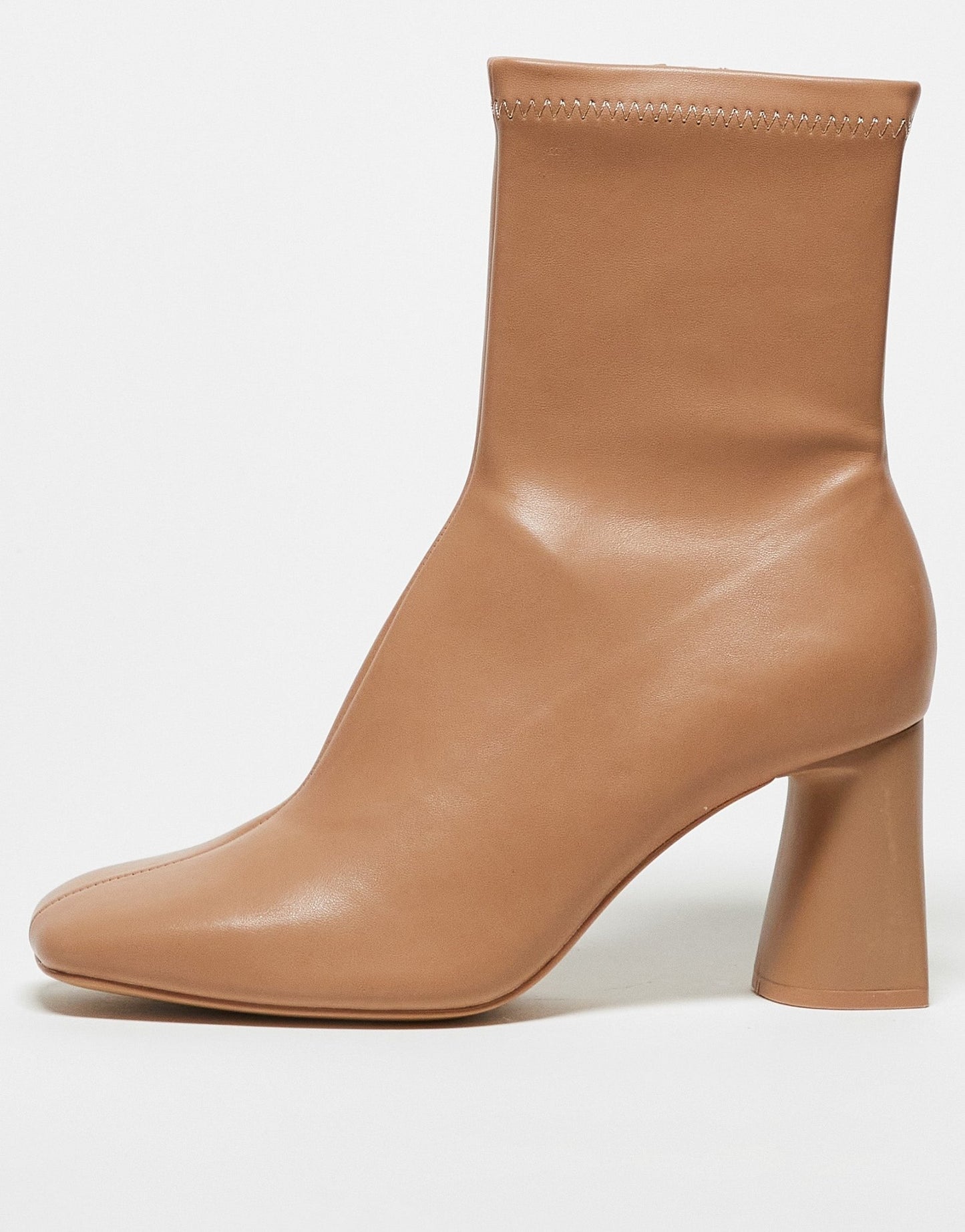 Stradivarius wide fit mid heel sock boot in camel - ASOS Sample Sale