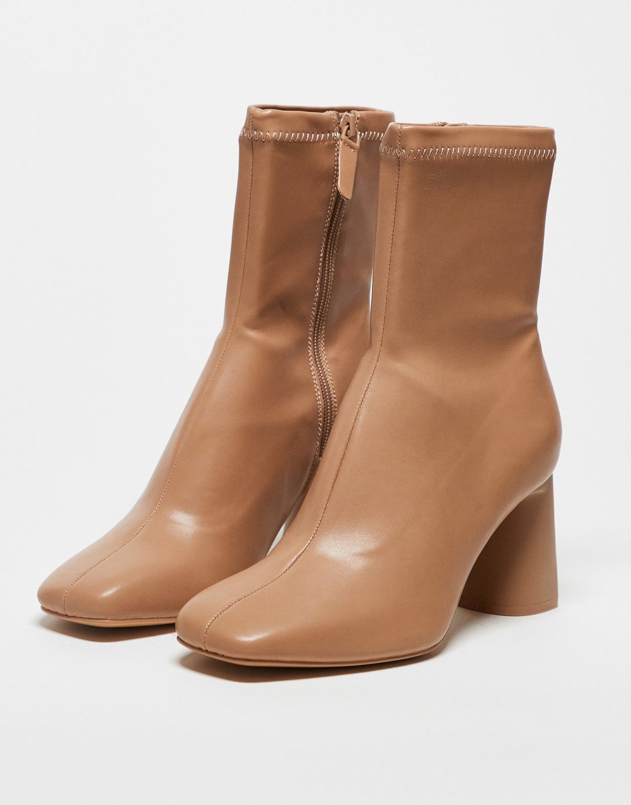 Stradivarius wide fit mid heel sock boot in camel - ASOS Sample Sale