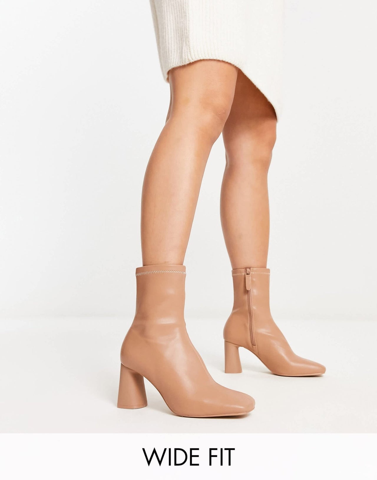 Stradivarius wide fit mid heel sock boot in camel - ASOS Sample Sale