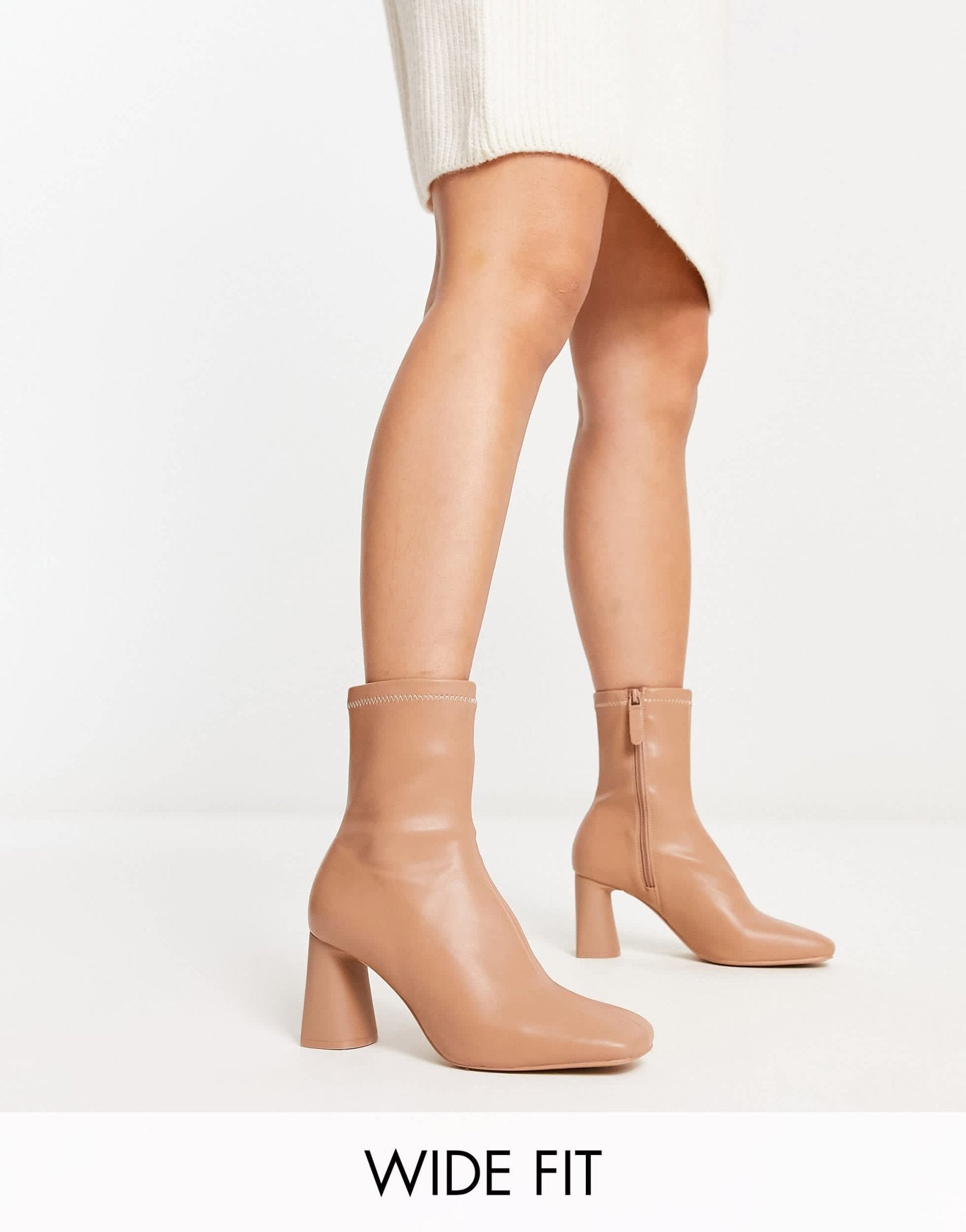Stradivarius wide fit mid heel sock boot in camel - ASOS Sample Sale