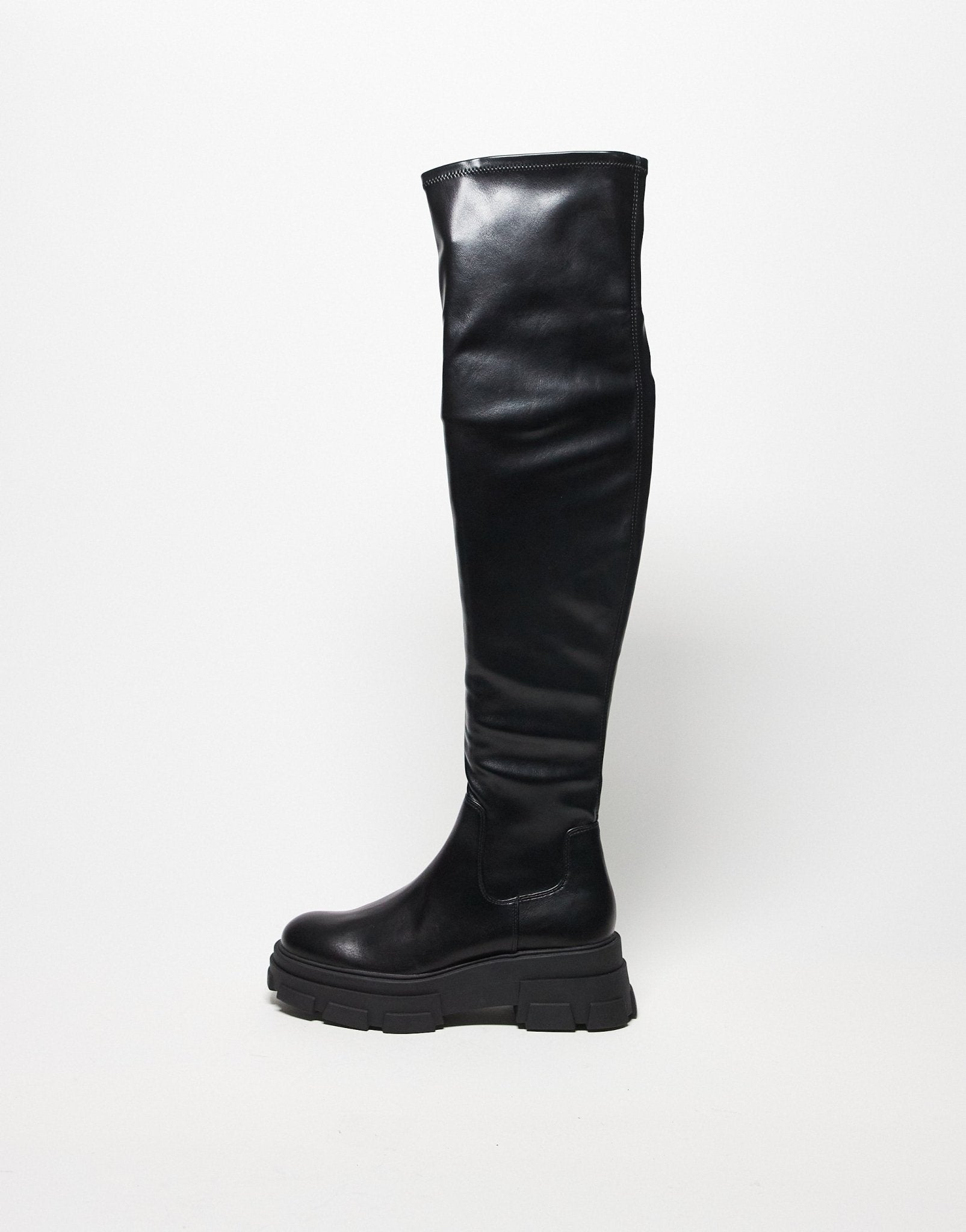 Stradivarius Wide Fit over the knee chunky boot in black - ASOS Sample Sale