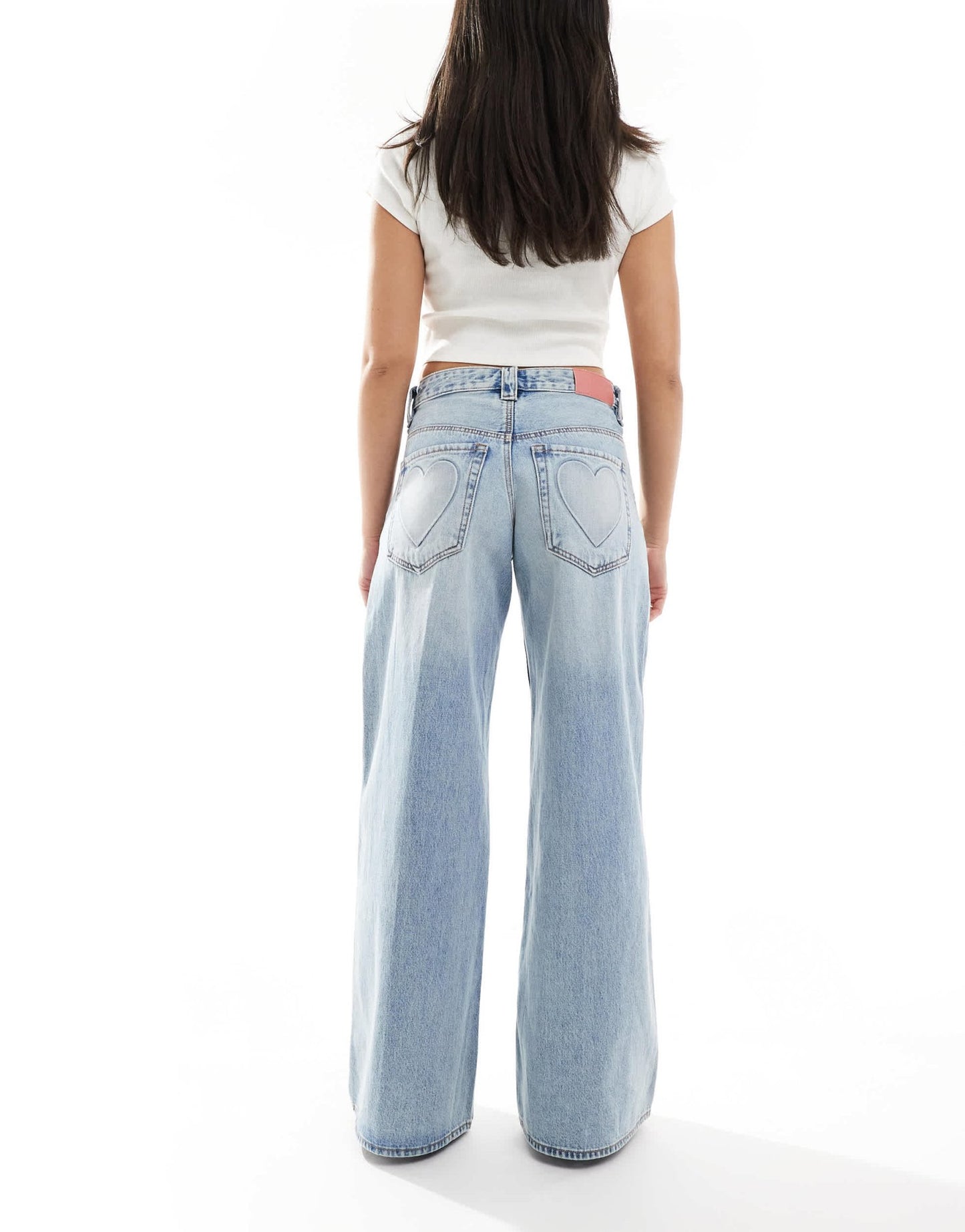 Stradivarius wide leg heart detail jean in light wash blue - ASOS Sample Sale