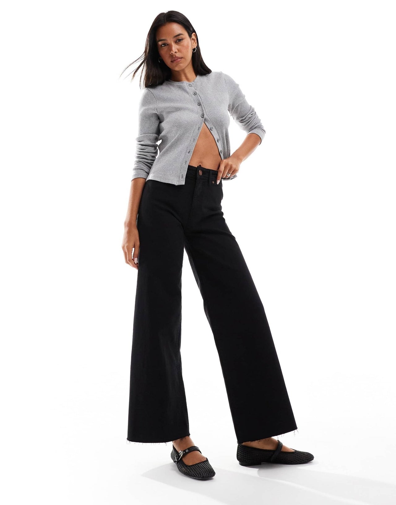 Stradivarius wide leg jean in black - ASOS Sample Sale