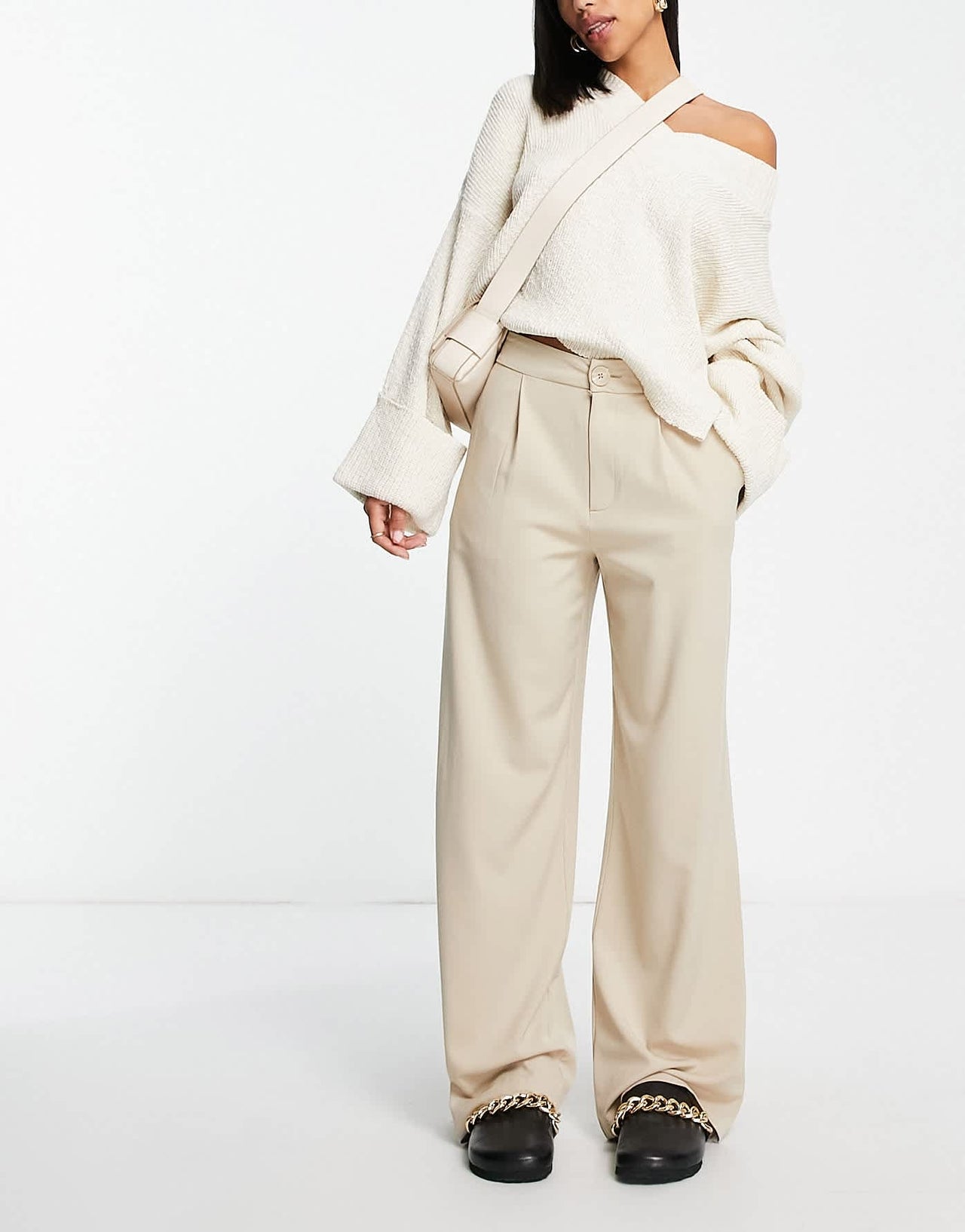 Stradivarius wide leg relaxed dad trouser in beige - ASOS Sample Sale