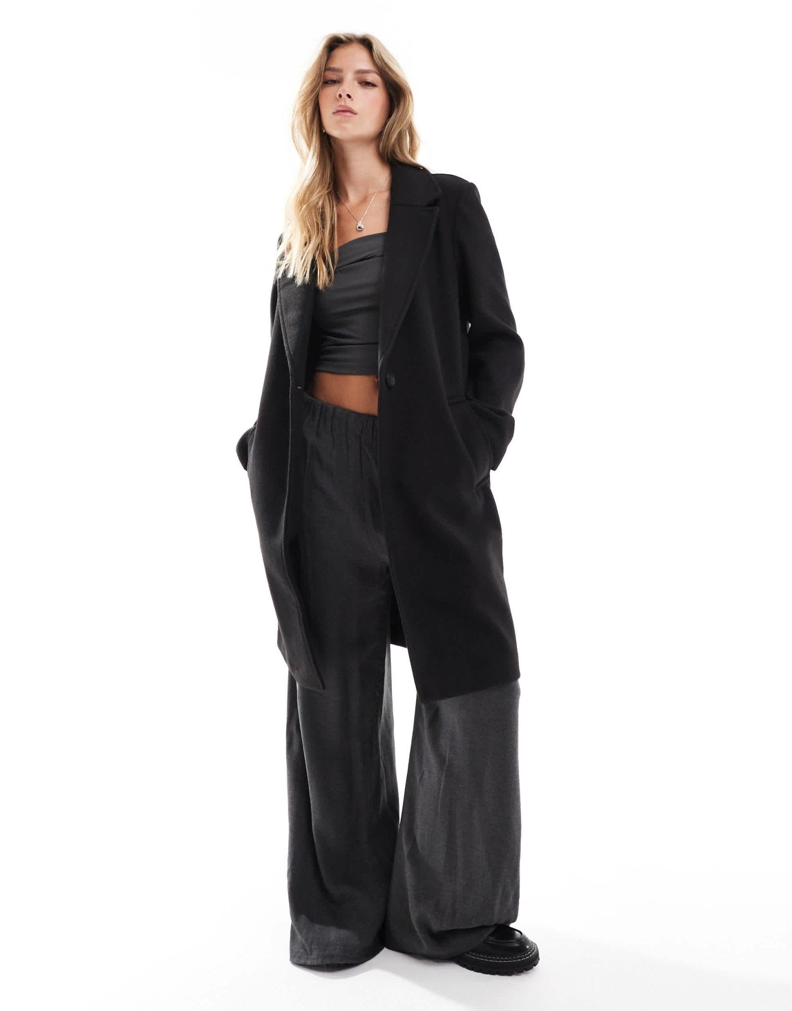 Stradivarius wool look jacket in black - ASOS Sample Sale
