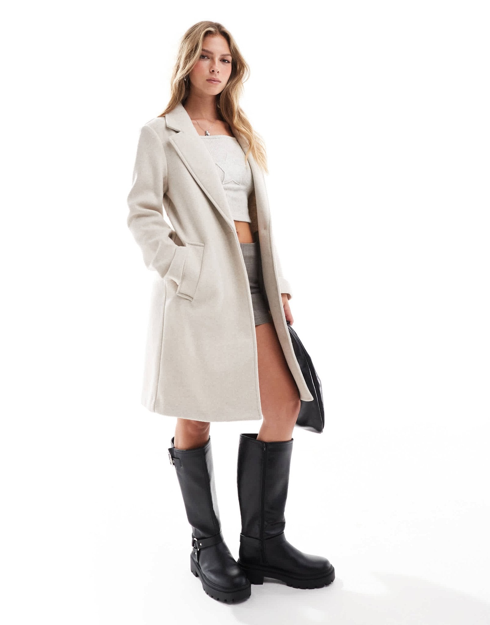 Stradivarius wool look jacket in ecru - ASOS Sample Sale