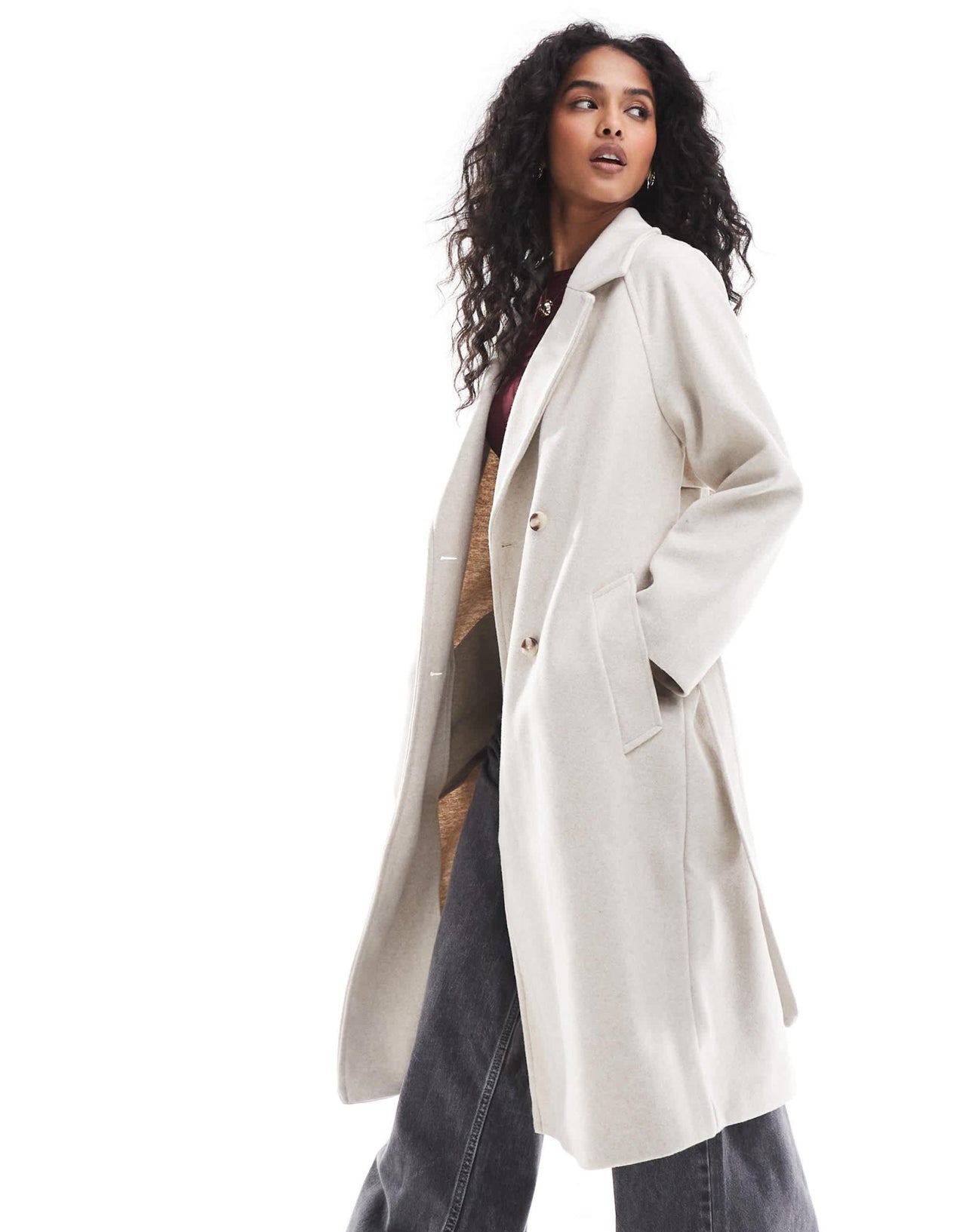 Stradivarius wool look jacket with tie detail in ecru - ASOS Sample Sale