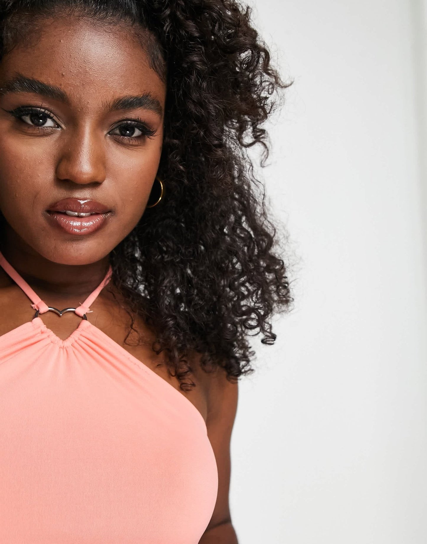 Stradivarius Y2K halter top with heart trim in peach - ASOS Sample Sale