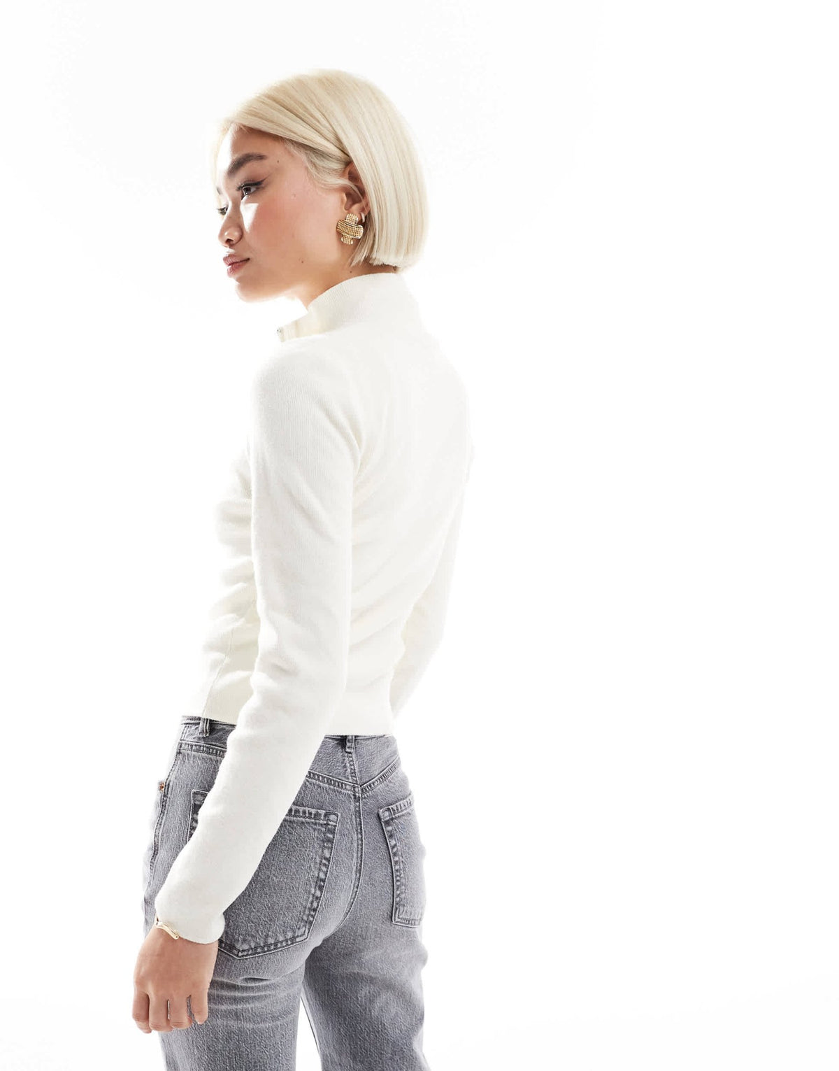 Stradivarius zip through knit cardigan in ecru - ASOS Sample Sale