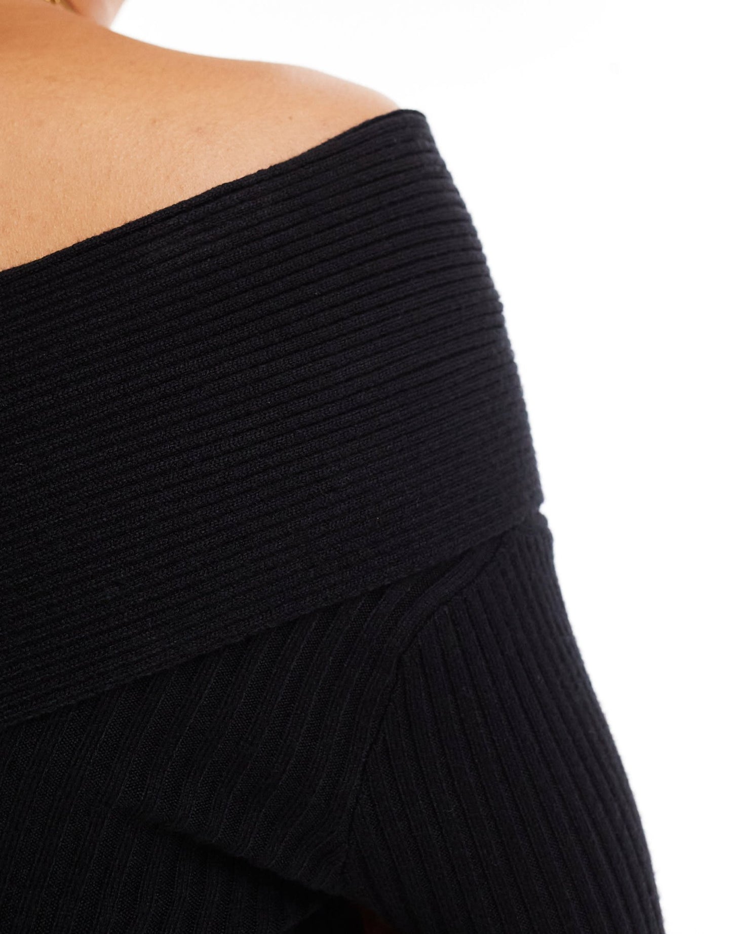Style Cheat asymmetric rib knit bardot top in black - ASOS Sample Sale