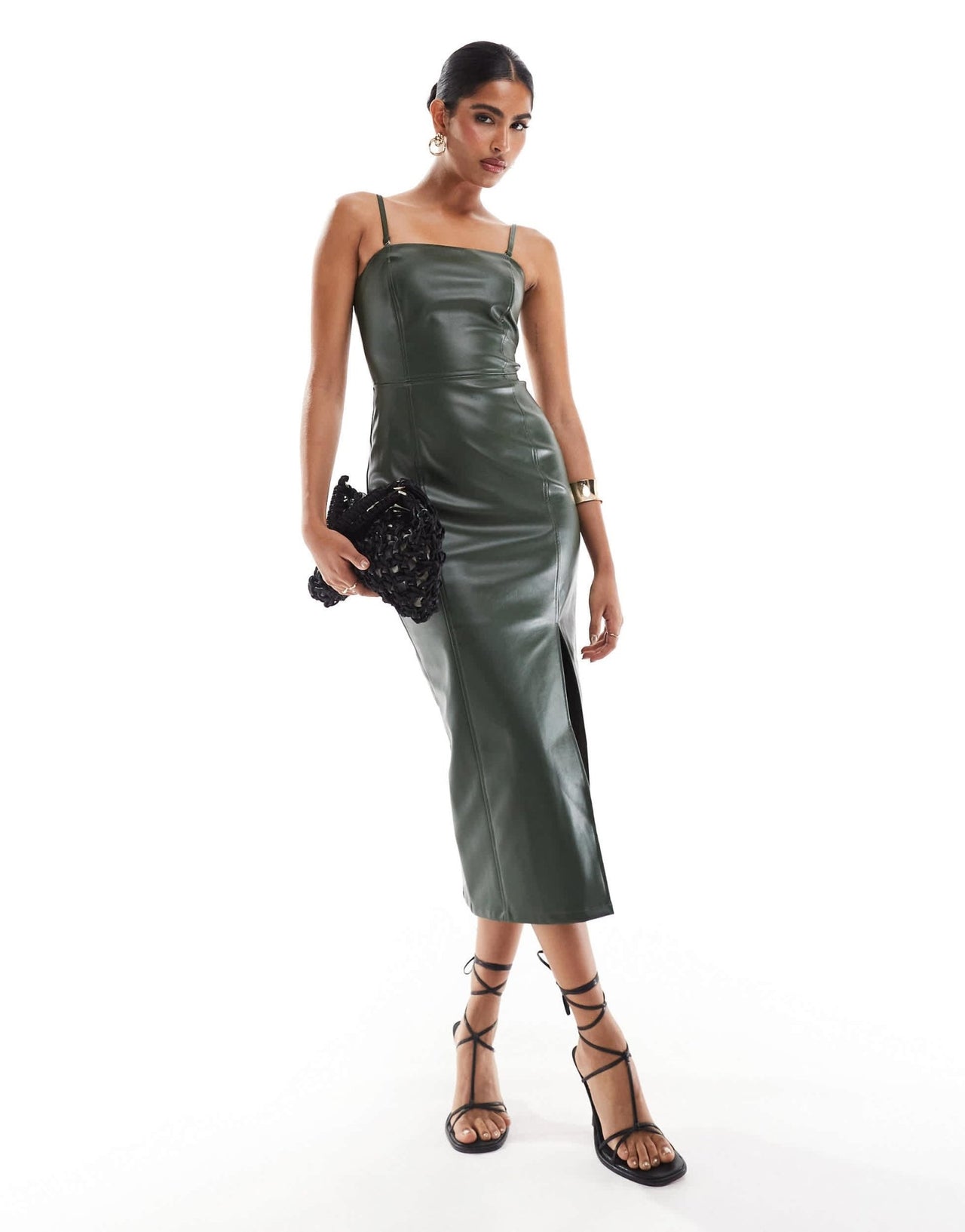 Style Cheat bandeau leather look midi dress in green - ASOS Sample Sale