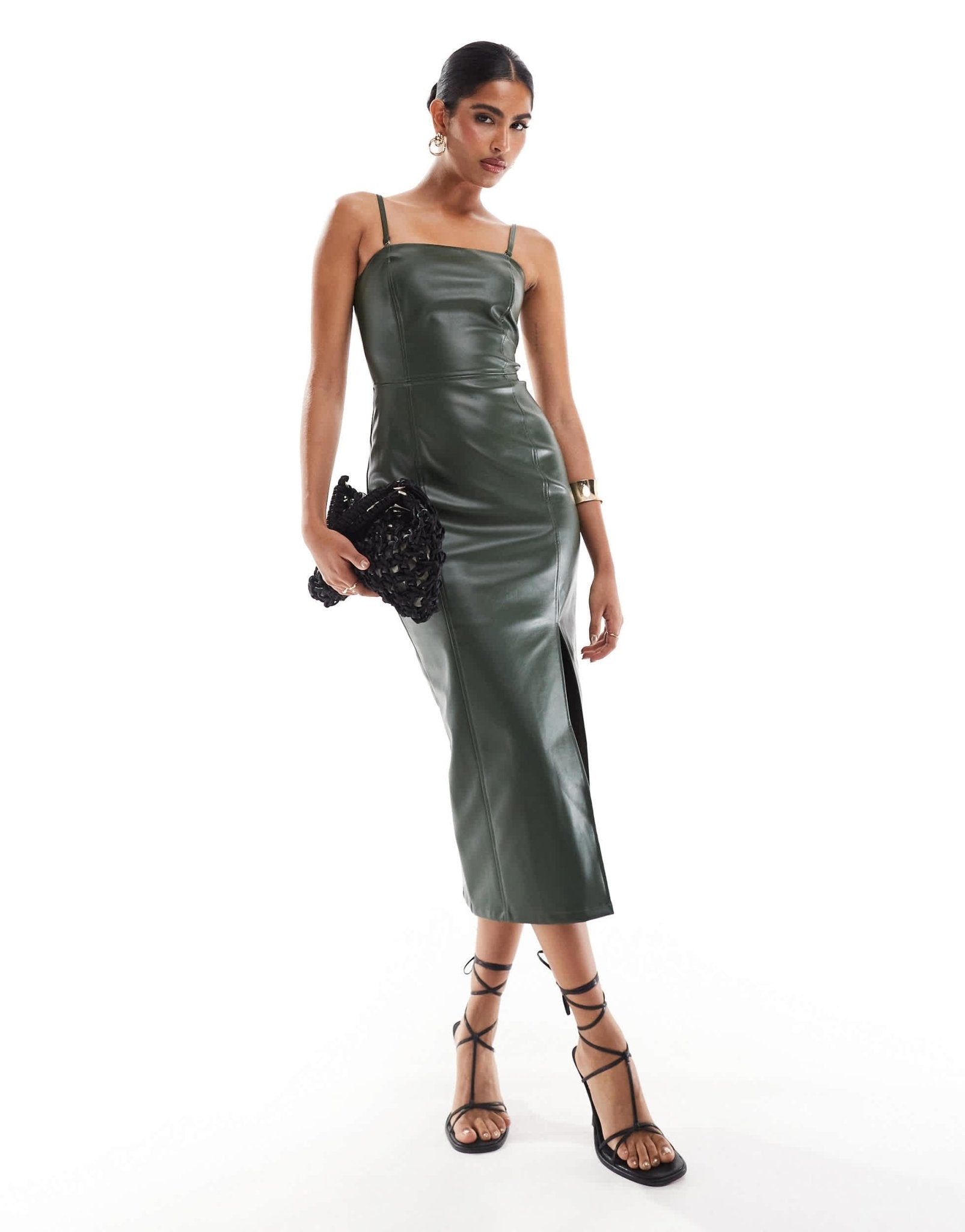 Style Cheat bandeau leather look midi dress in green - ASOS Sample Sale