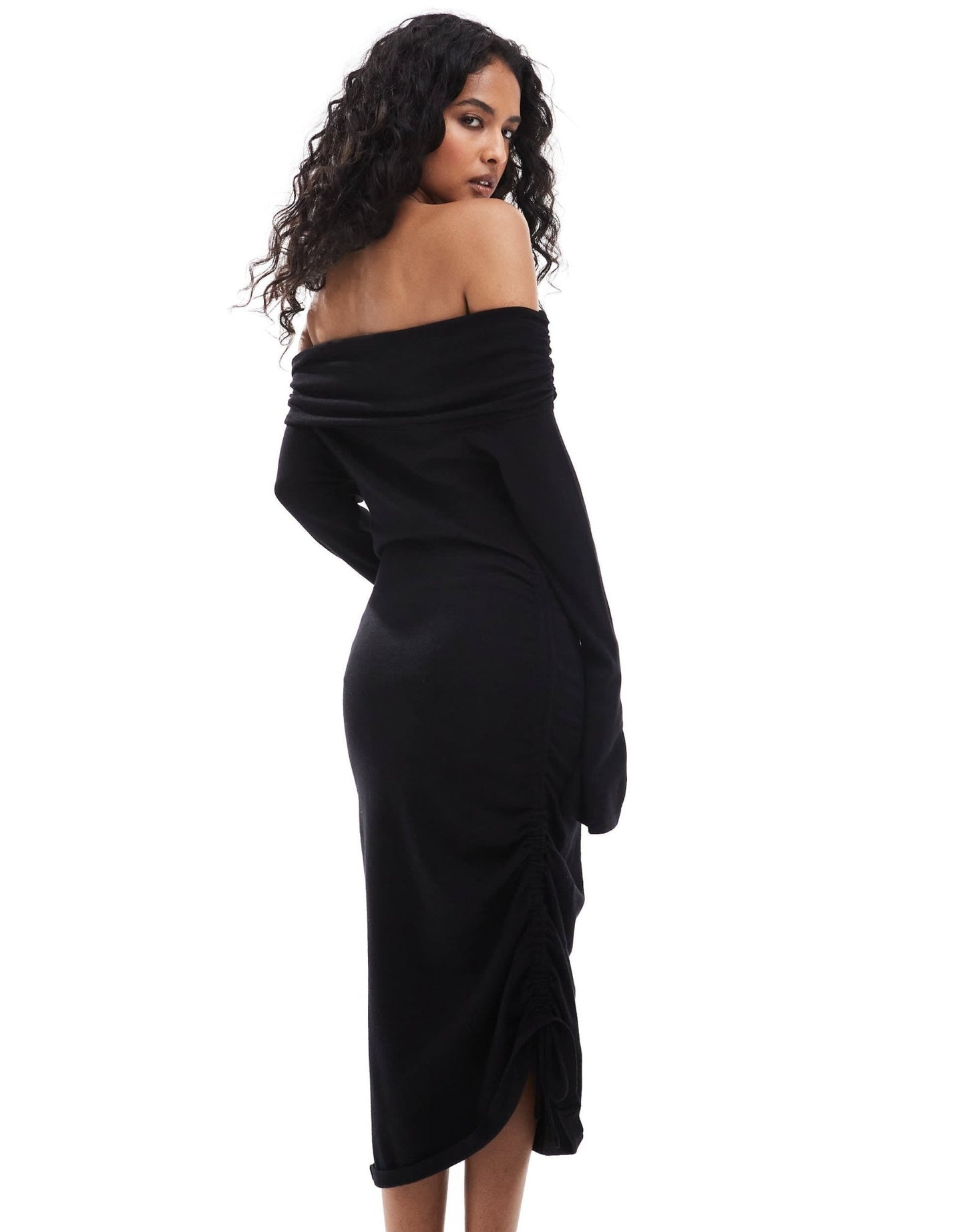 Style Cheat bardot ruched knit dress in black - ASOS Sample Sale