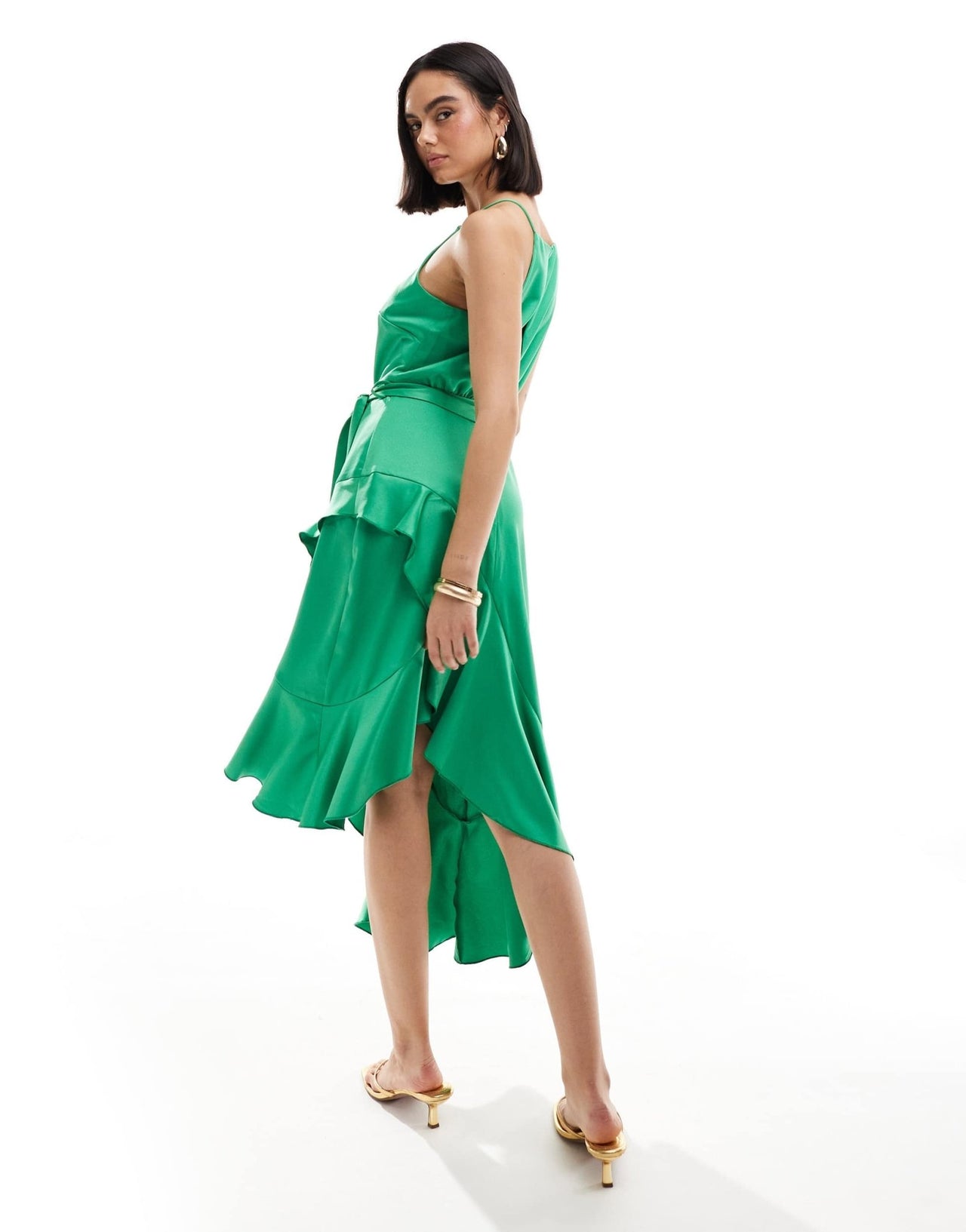 Style Cheat halterneck ruffle midi dress in green - ASOS Sample Sale