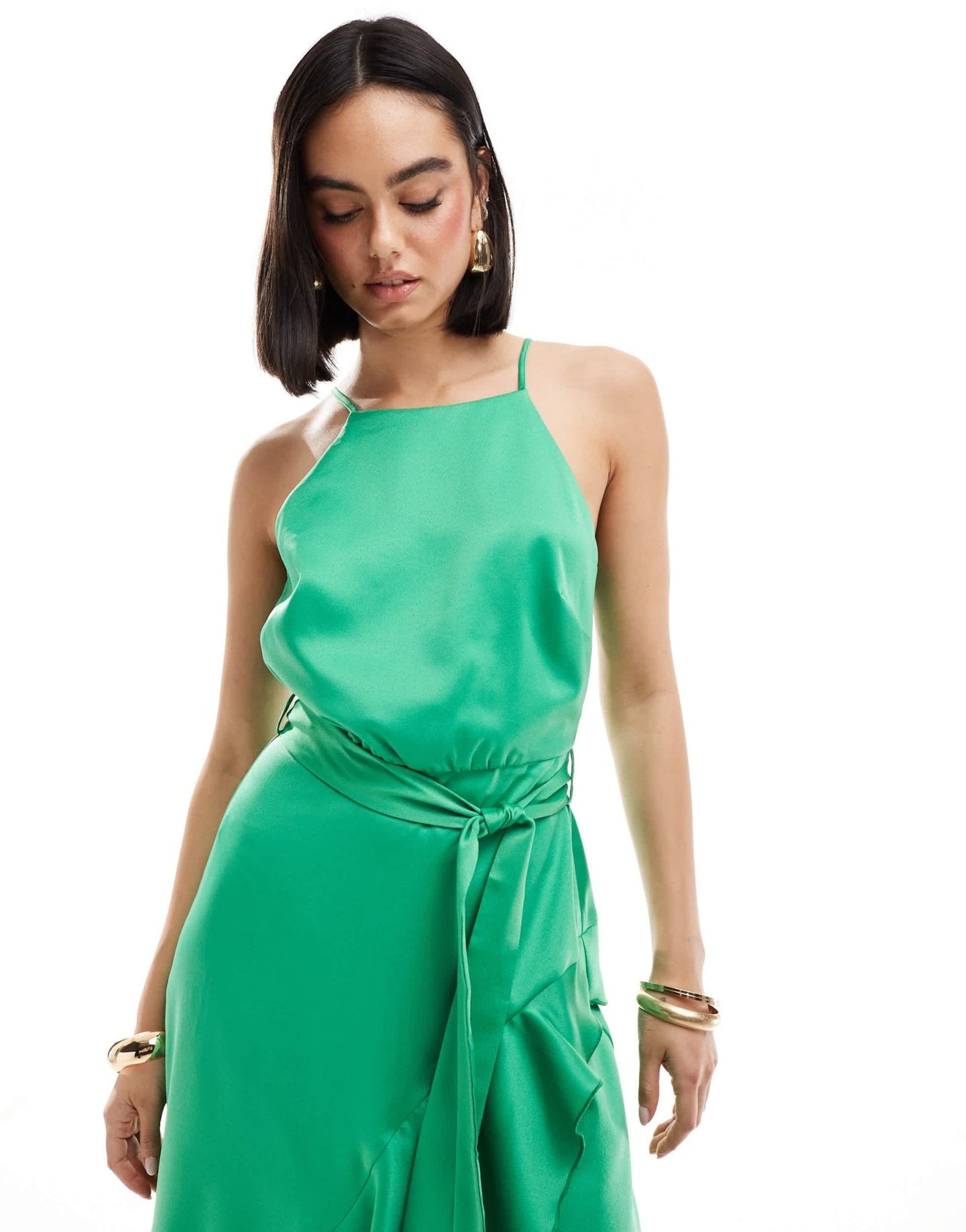 Style Cheat halterneck ruffle midi dress in green - ASOS Sample Sale