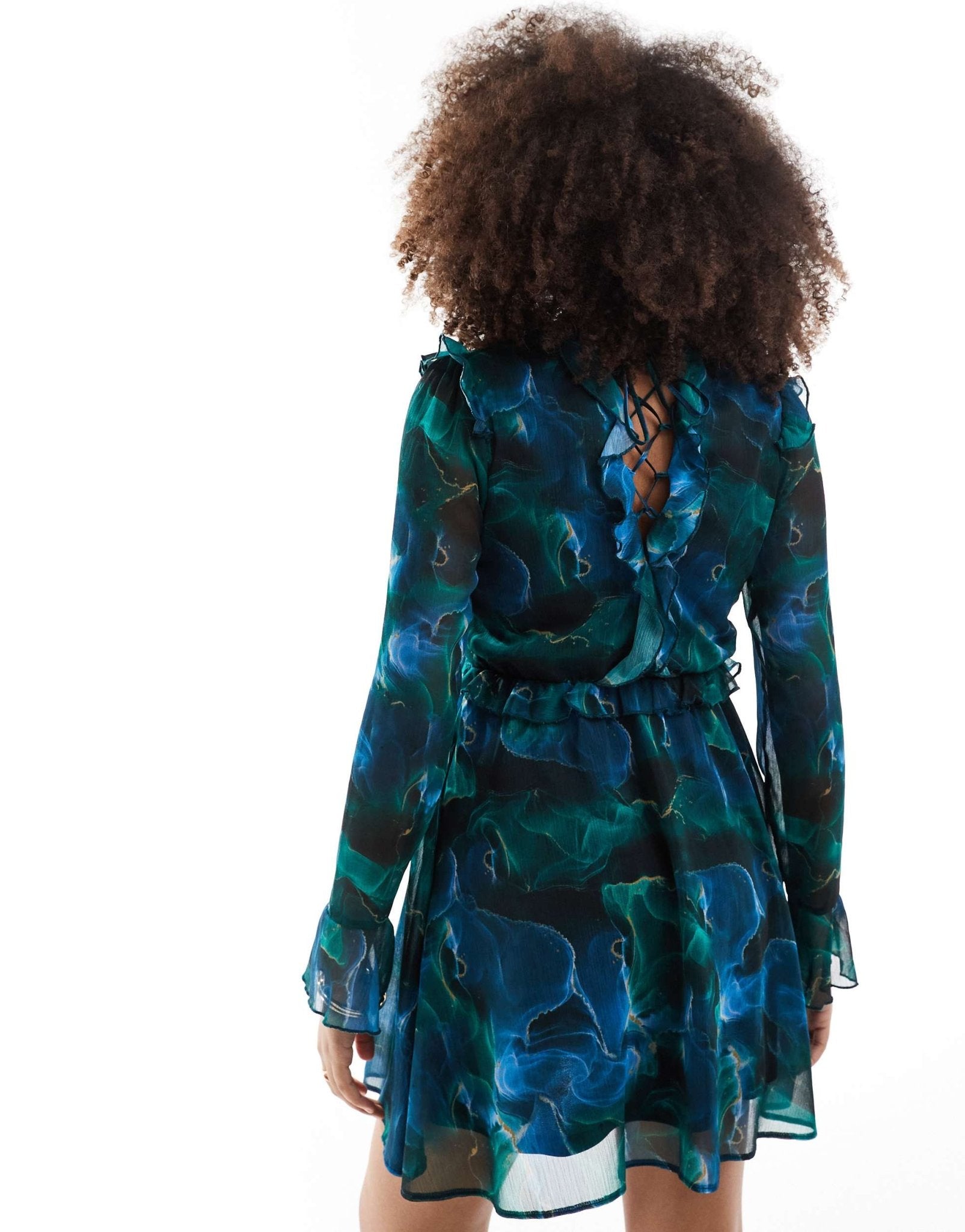 Style Cheat ruffle mini dress in blue marble print - ASOS Sample Sale