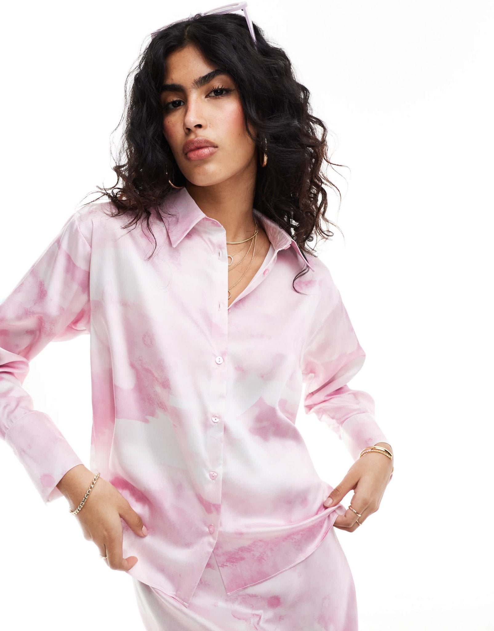 Style Cheat satin oversized shirt in prink smudge print co - ord - ASOS Sample Sale