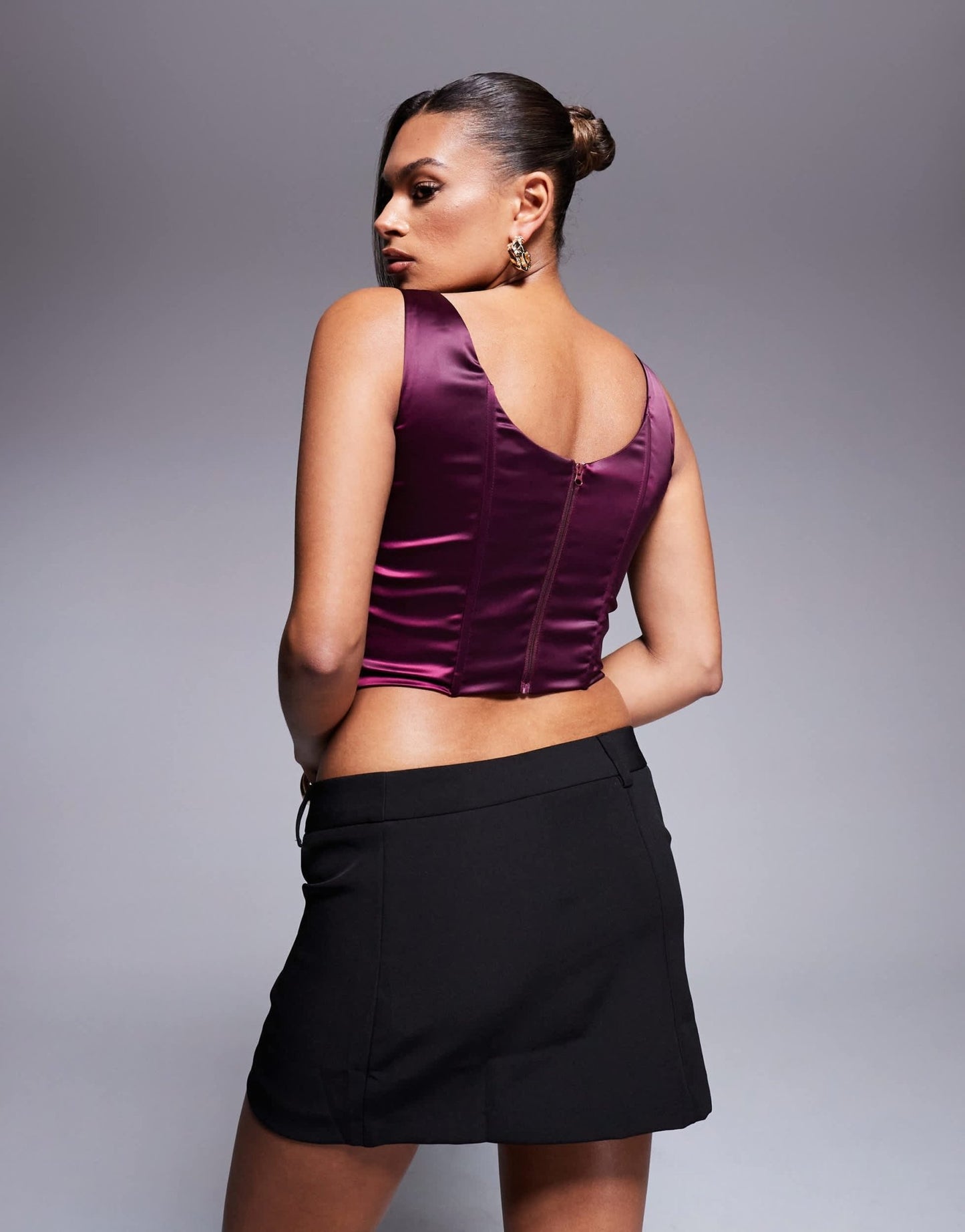 Taideux fuller bust Alyssa satin corset top with boning in aubergine - ASOS Sample Sale