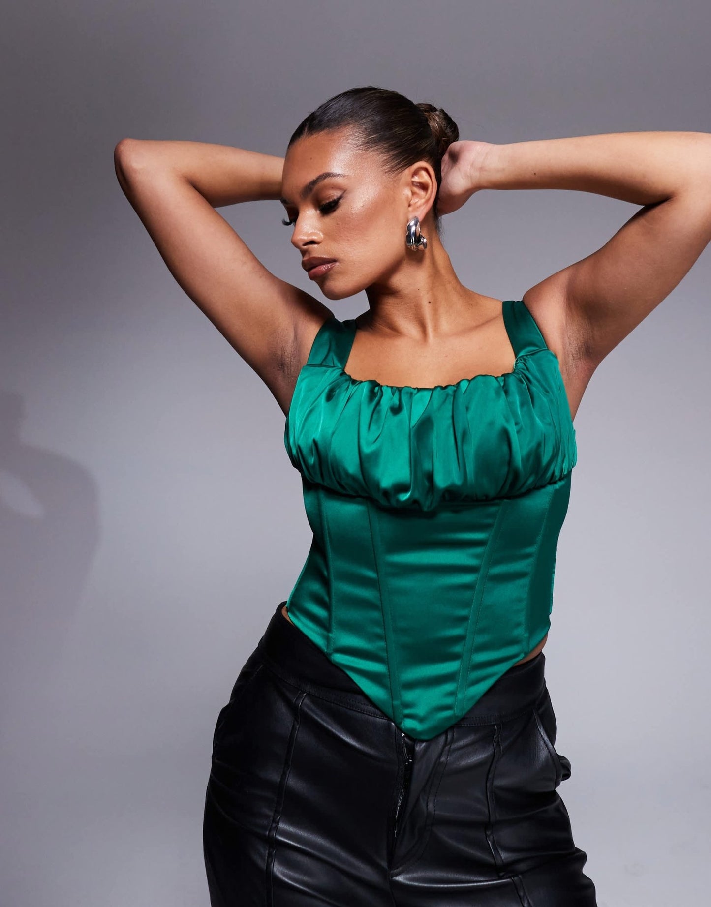 Taideux fuller bust Alyssa satin corset top with boning in emerald green - ASOS Sample Sale