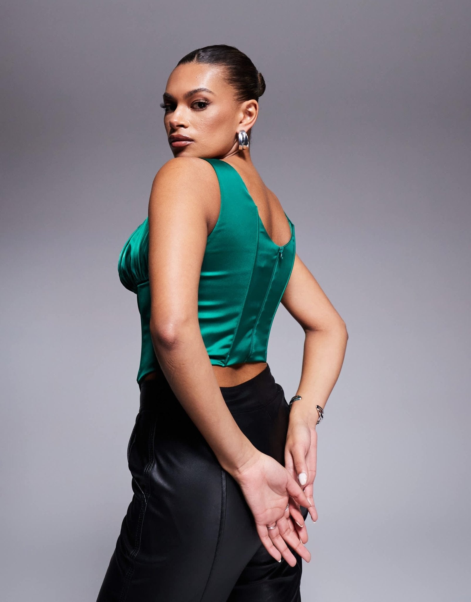 Taideux fuller bust Alyssa satin corset top with boning in emerald green - ASOS Sample Sale