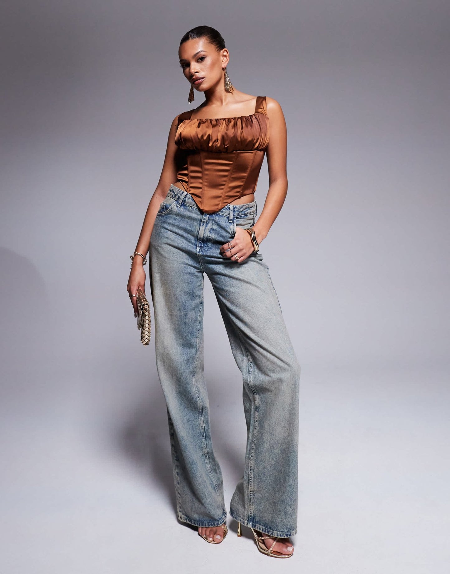 Taideux fuller bust Alyssa satin corset top with boning in toffee brown - ASOS Sample Sale