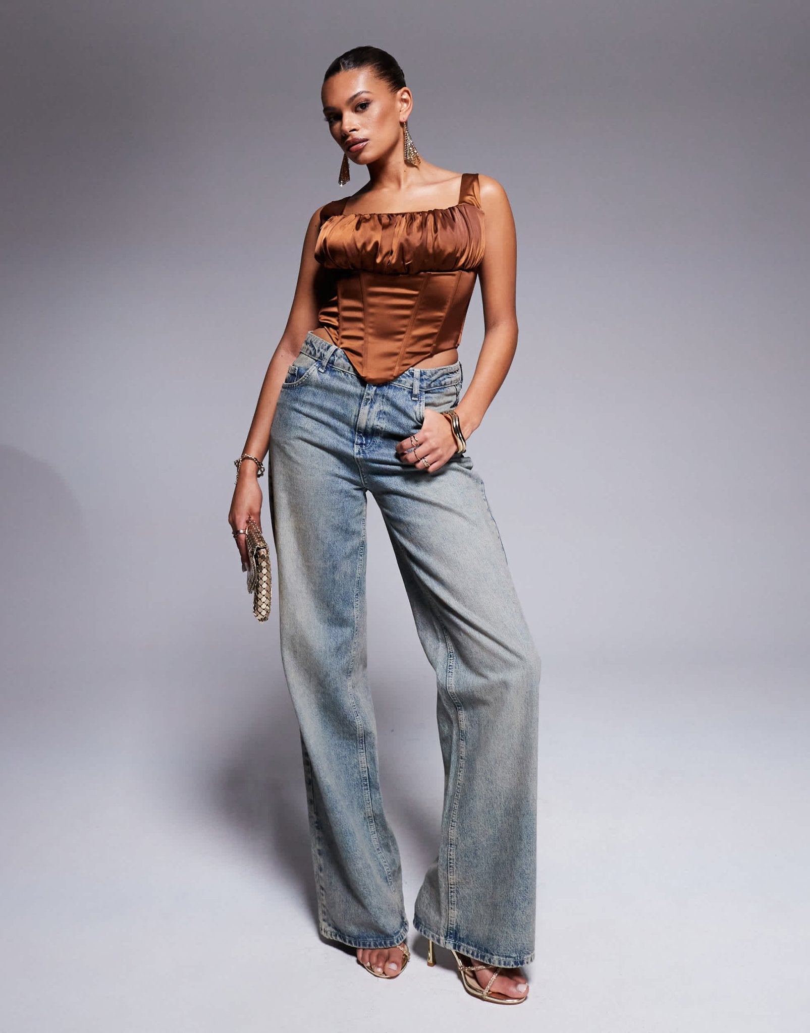 Taideux fuller bust Alyssa satin corset top with boning in toffee brown - ASOS Sample Sale