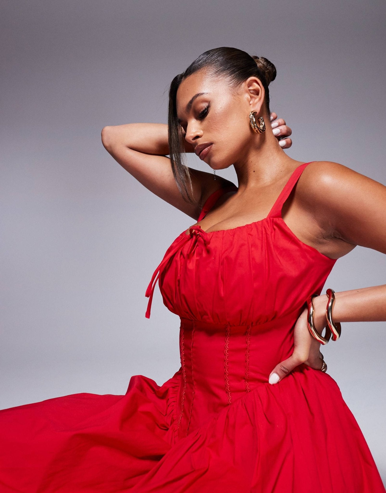 Taideux fuller bust Camille ruched corset mini dress with lace trim in red - ASOS Sample Sale
