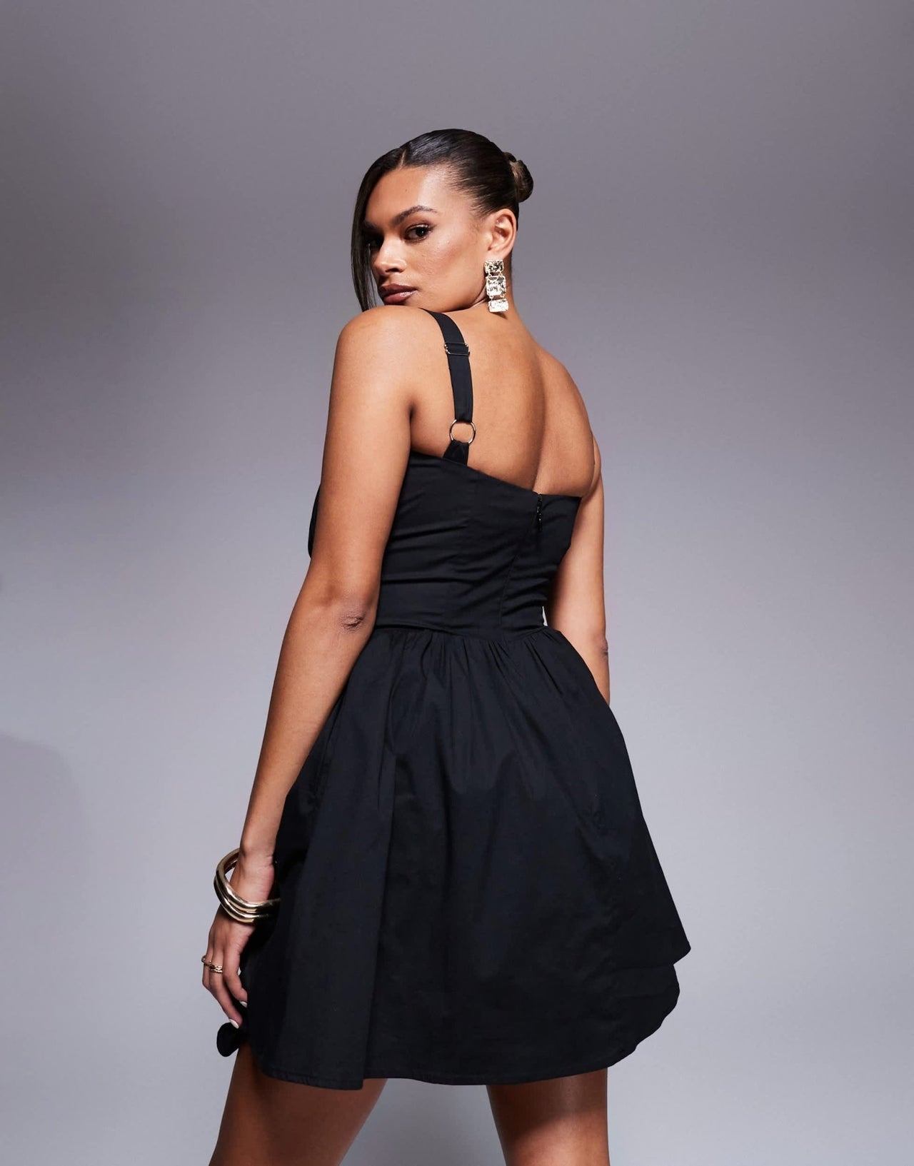 Taideux fuller bust Camille stretch cotton mini dress with lace trim and ruched bust in black - ASOS Sample Sale