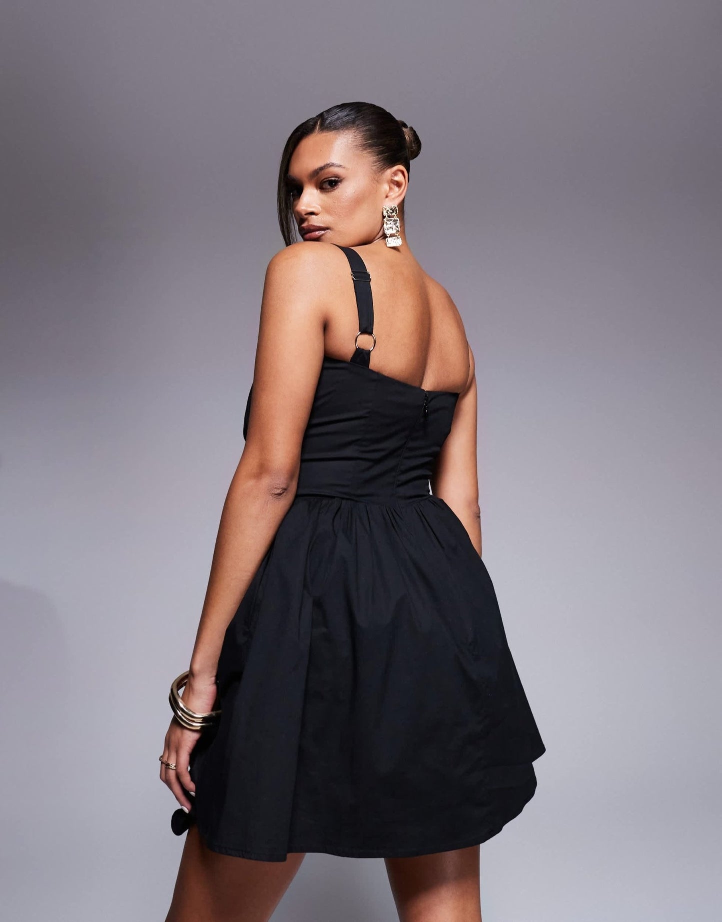 Taideux fuller bust Camille stretch cotton mini dress with lace trim and ruched bust in black - ASOS Sample Sale