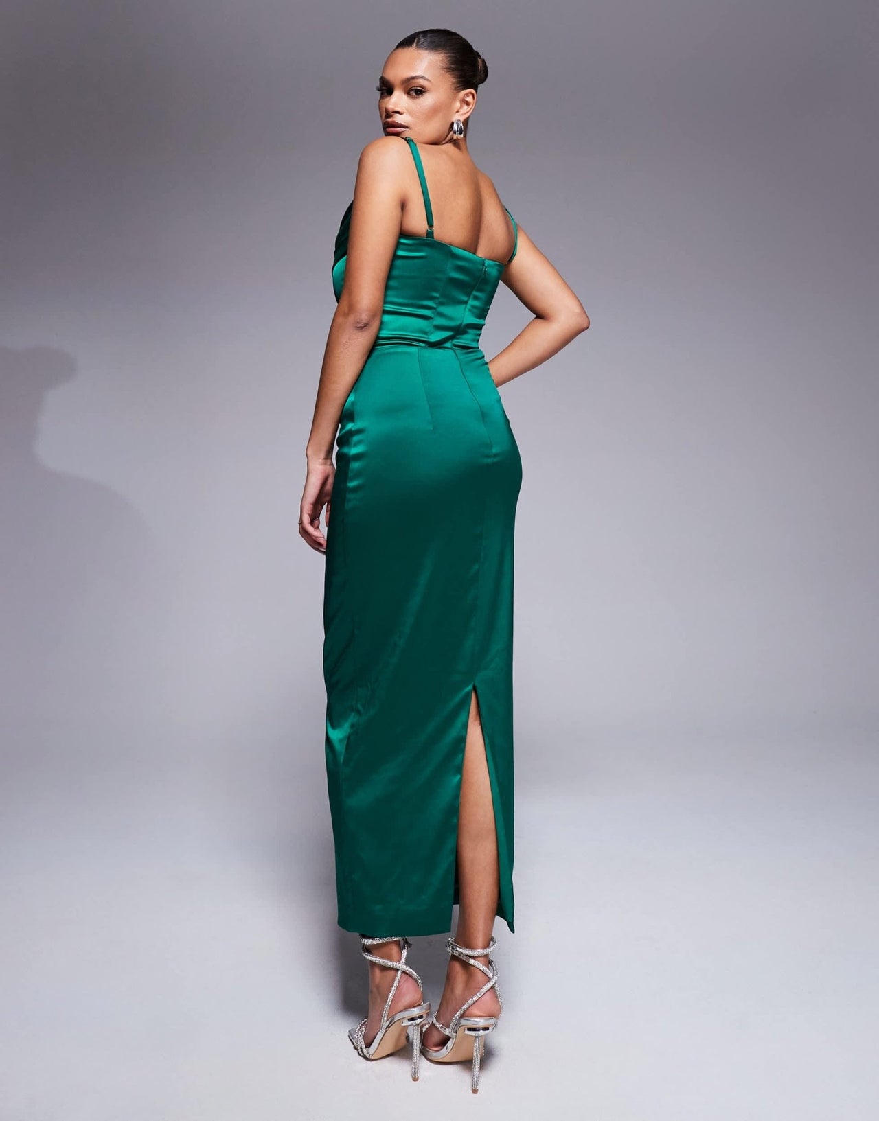 Taideux fuller bust Carmen satin midaxi boned corset dress in emerald green - ASOS Sample Sale