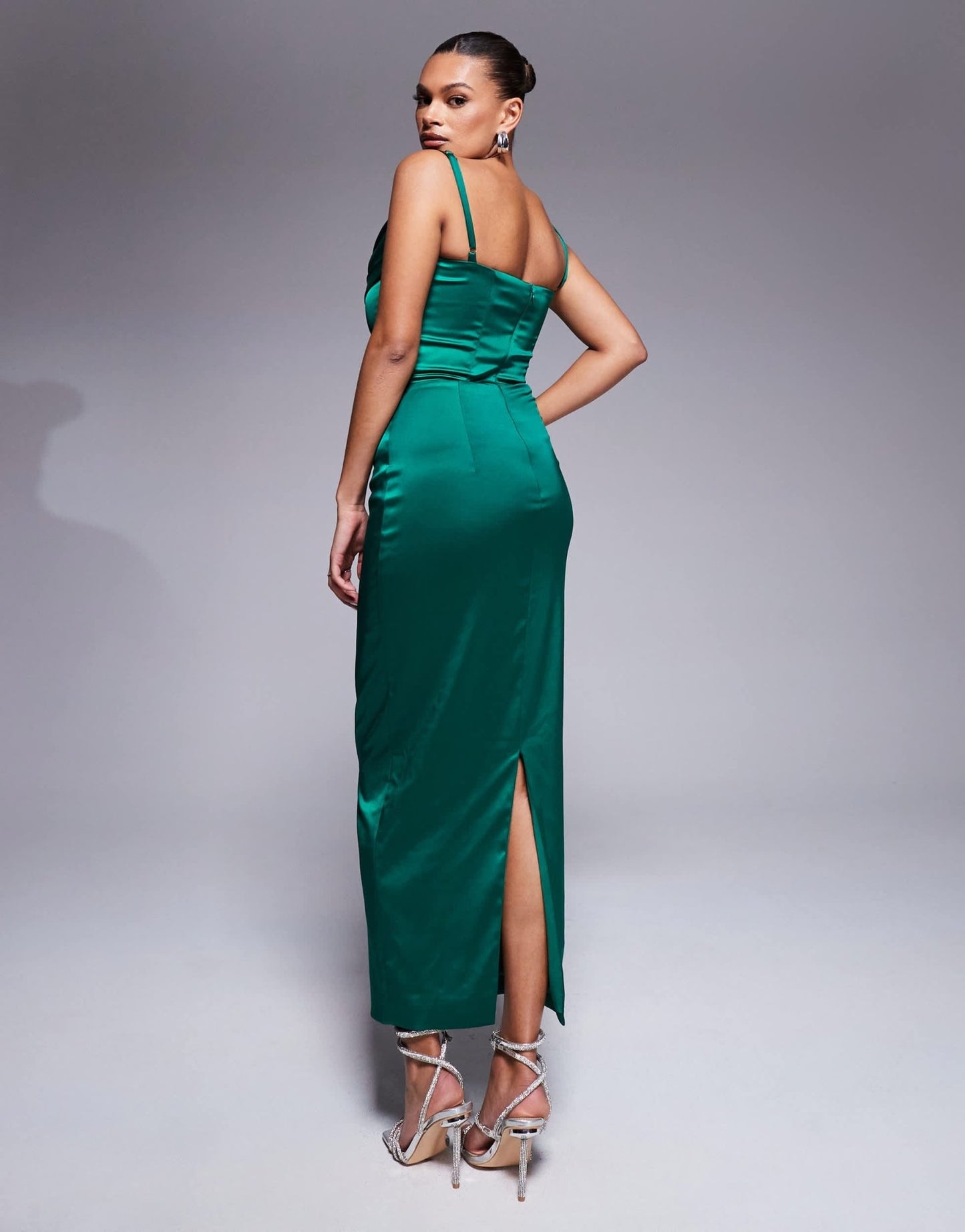 Taideux fuller bust Carmen satin midaxi boned corset dress in emerald green - ASOS Sample Sale