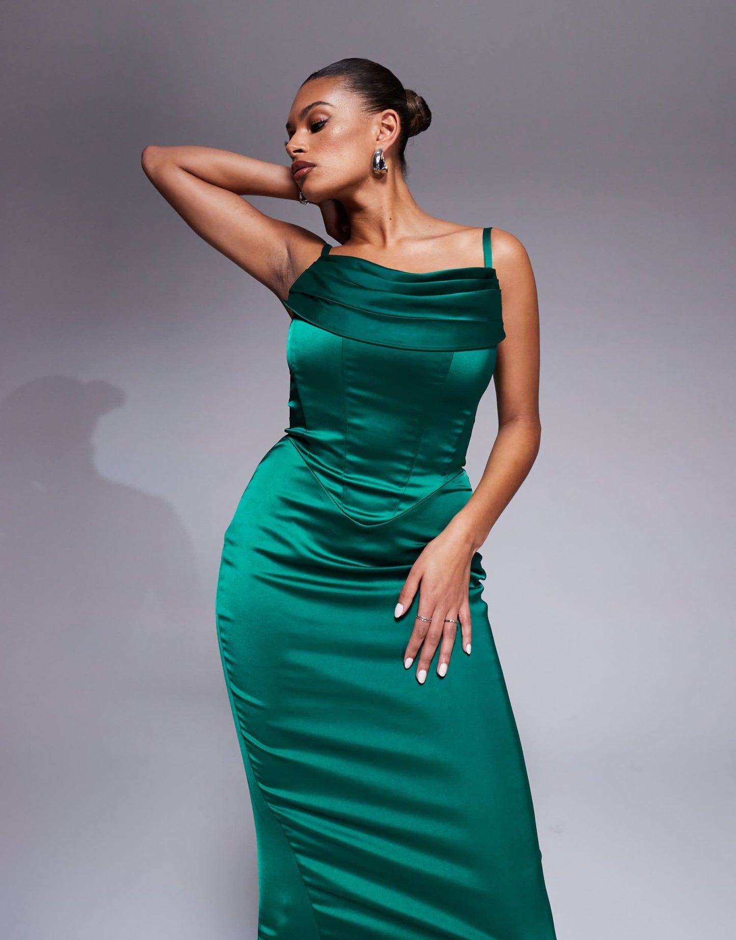 Taideux fuller bust Carmen satin midaxi boned corset dress in emerald green - ASOS Sample Sale