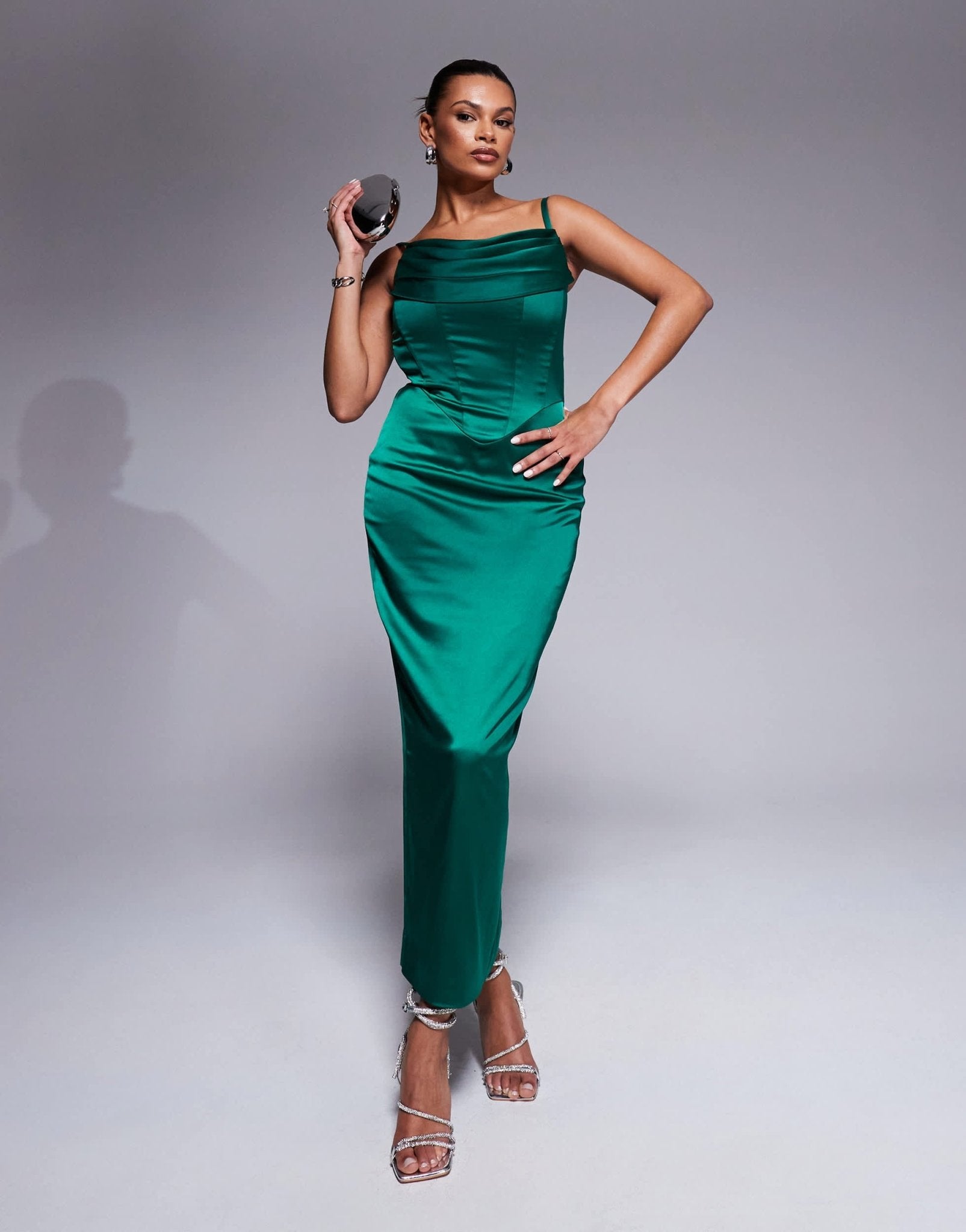 Taideux fuller bust Carmen satin midaxi boned corset dress in emerald green - ASOS Sample Sale