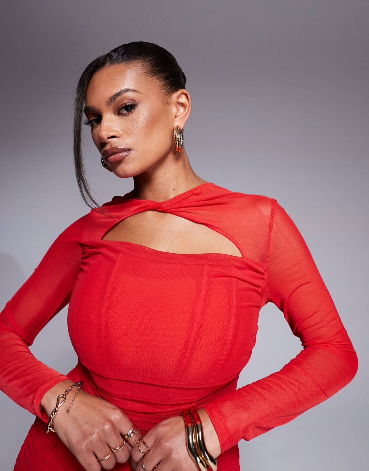Taideux fuller bust Genevieve ruched mesh corset midaxi dress in red - ASOS Sample Sale