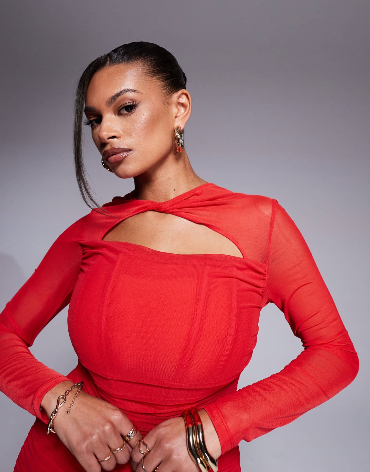 Taideux fuller bust Genevieve ruched mesh corset midaxi dress in red - ASOS Sample Sale