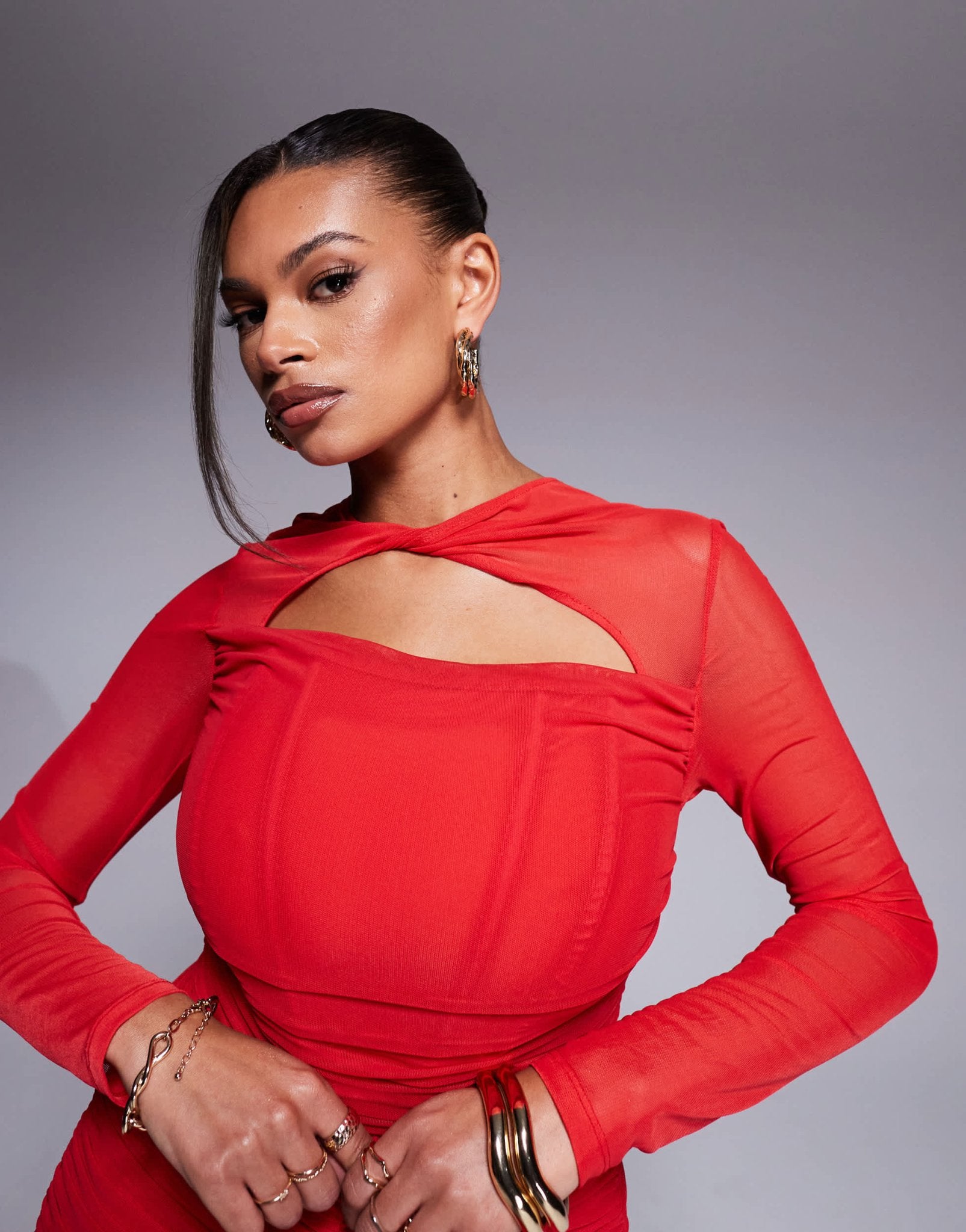 Taideux fuller bust Genevieve ruched mesh corset midaxi dress in red - ASOS Sample Sale