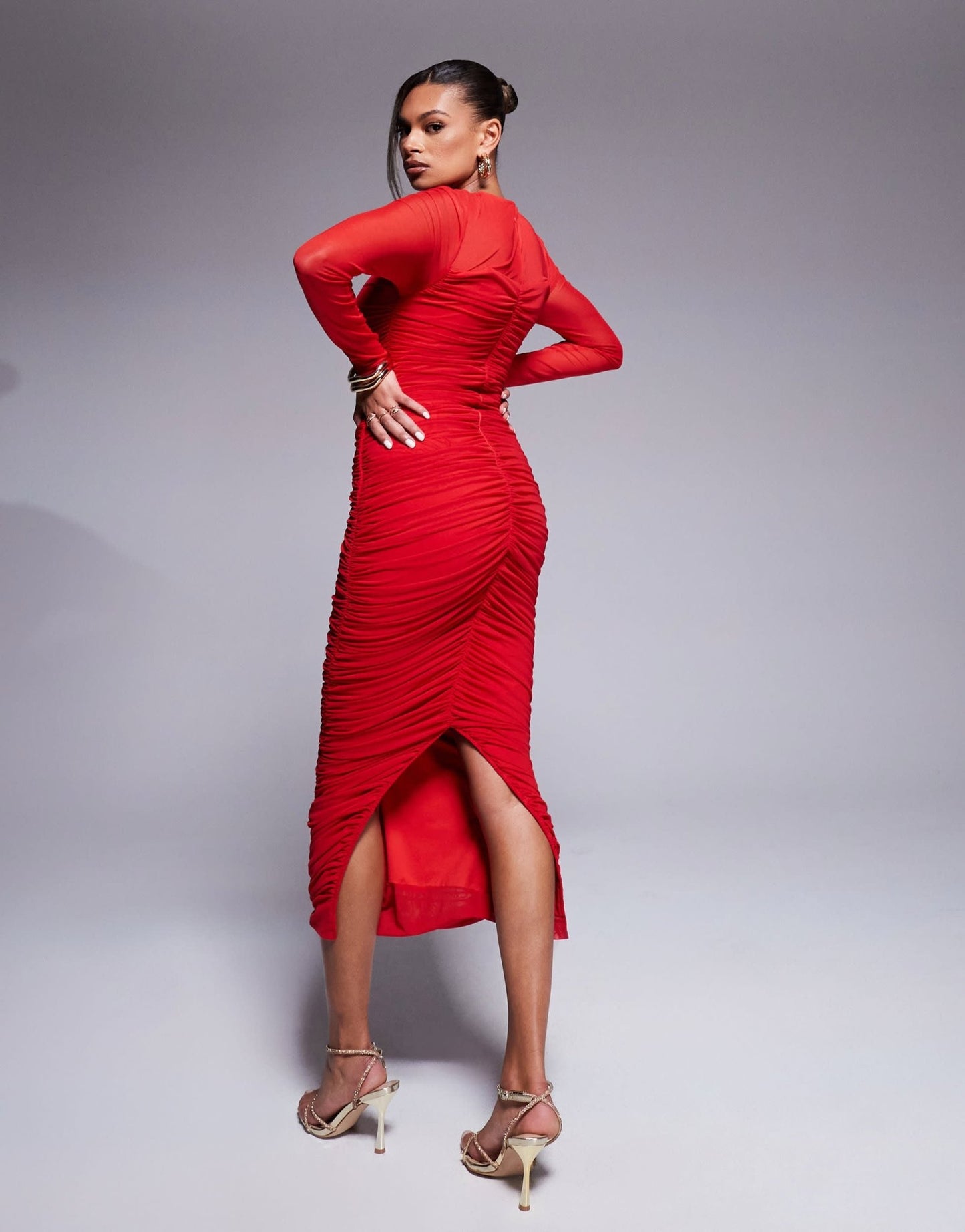 Taideux fuller bust Genevieve ruched mesh corset midaxi dress in red - ASOS Sample Sale