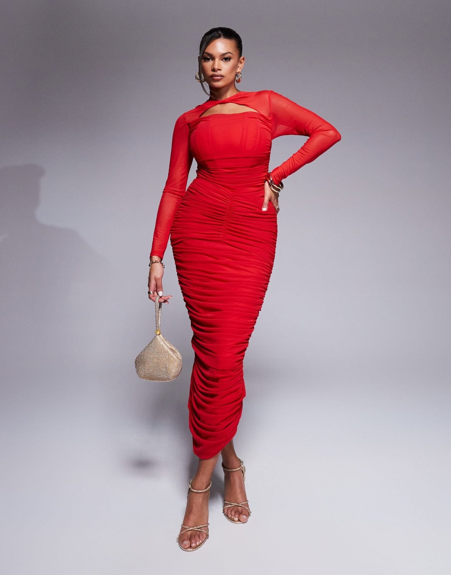 Taideux fuller bust Genevieve ruched mesh corset midaxi dress in red - ASOS Sample Sale