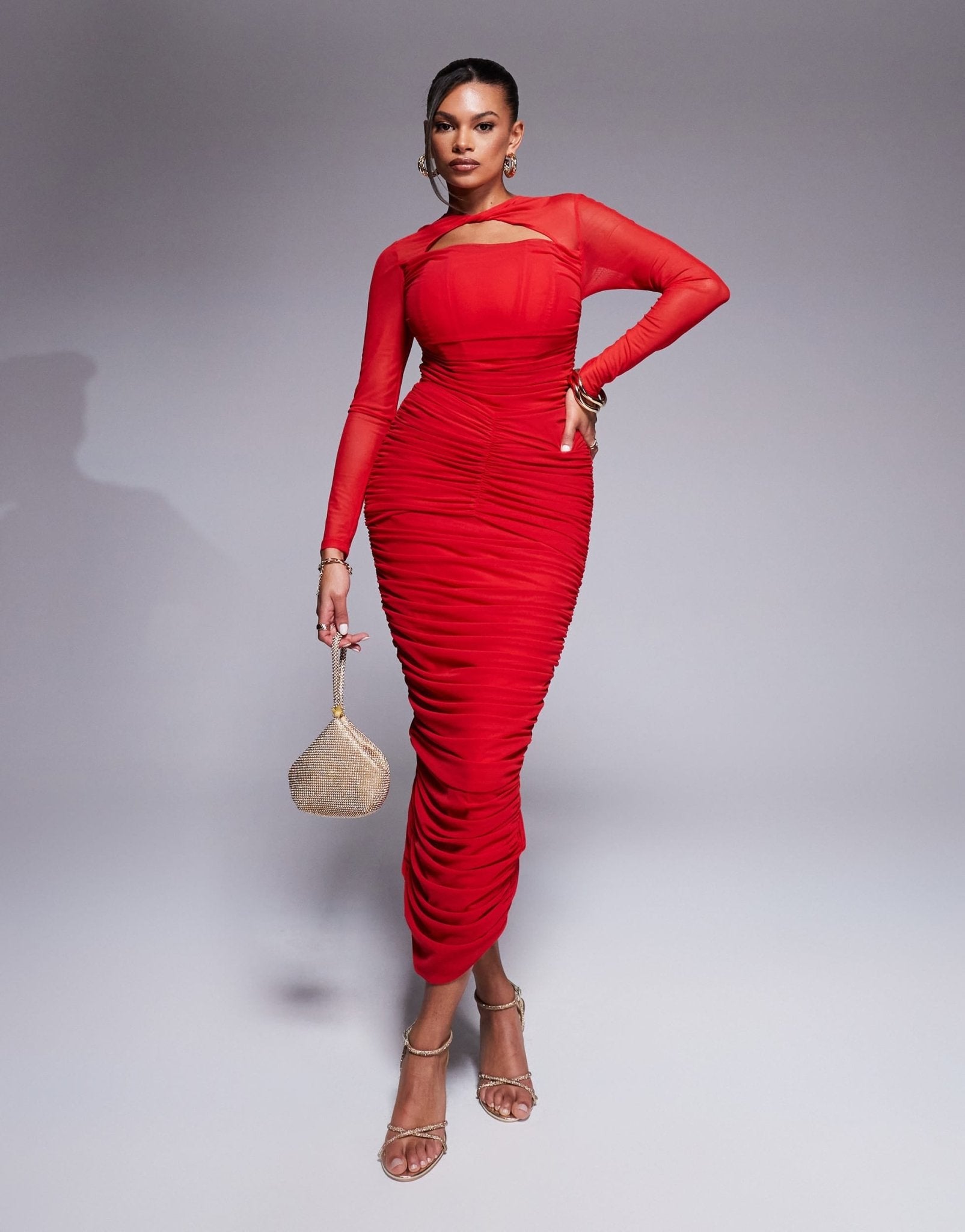 Taideux fuller bust Genevieve ruched mesh corset midaxi dress in red - ASOS Sample Sale