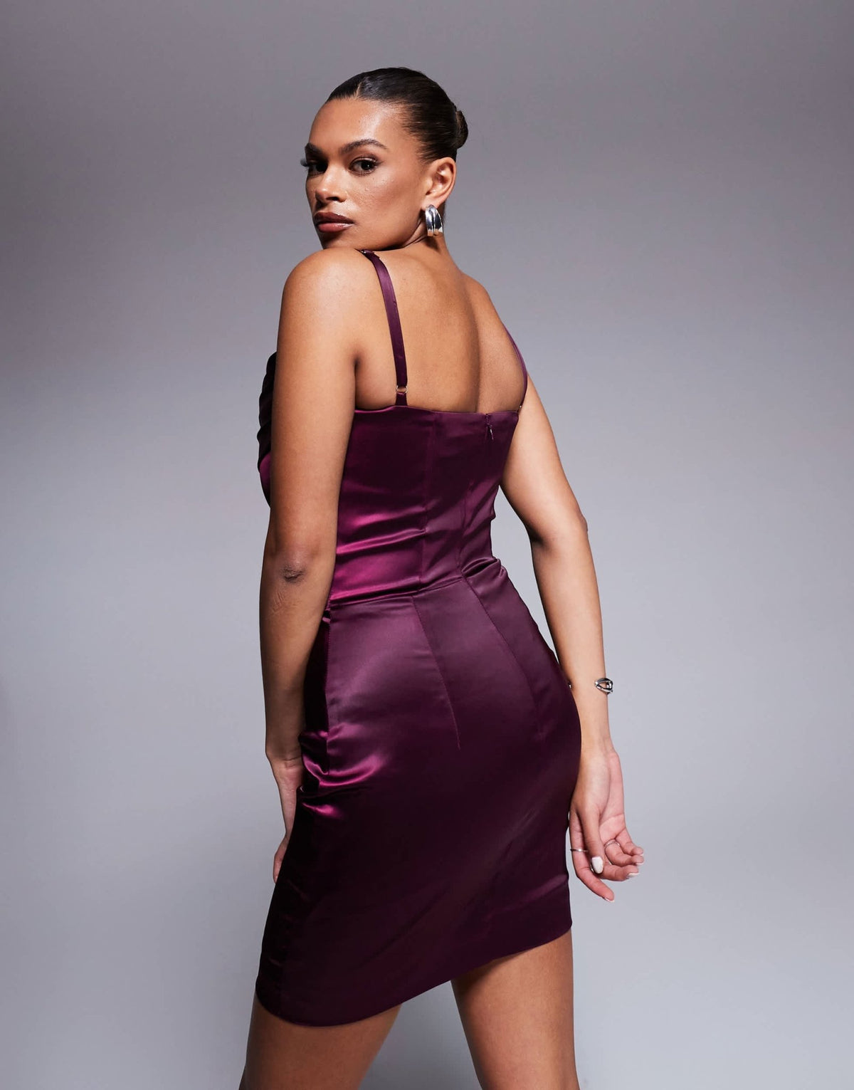 Taideux fuller bust Lola satin mini boned corset dress in aubergine - ASOS Sample Sale