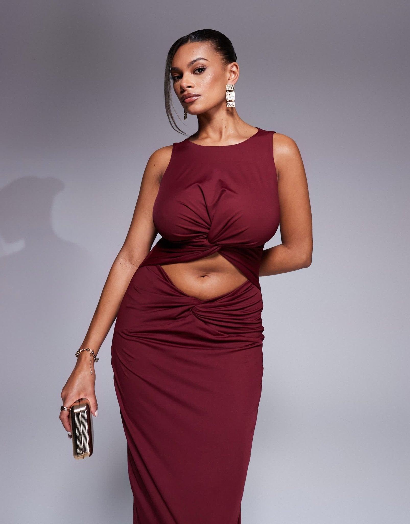 Taideux fuller bust Nikki jersey cut out midaxi dress with twist detail in deep red - ASOS Sample Sale
