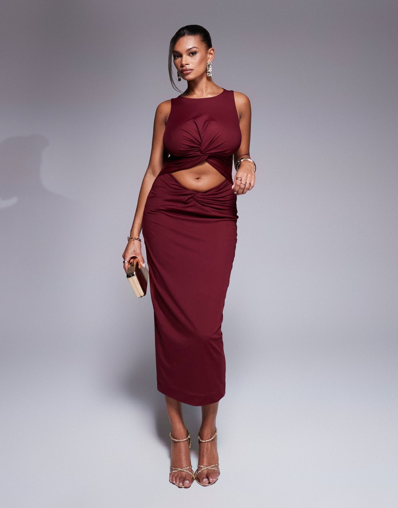 Taideux fuller bust Nikki jersey cut out midaxi dress with twist detail in deep red - ASOS Sample Sale