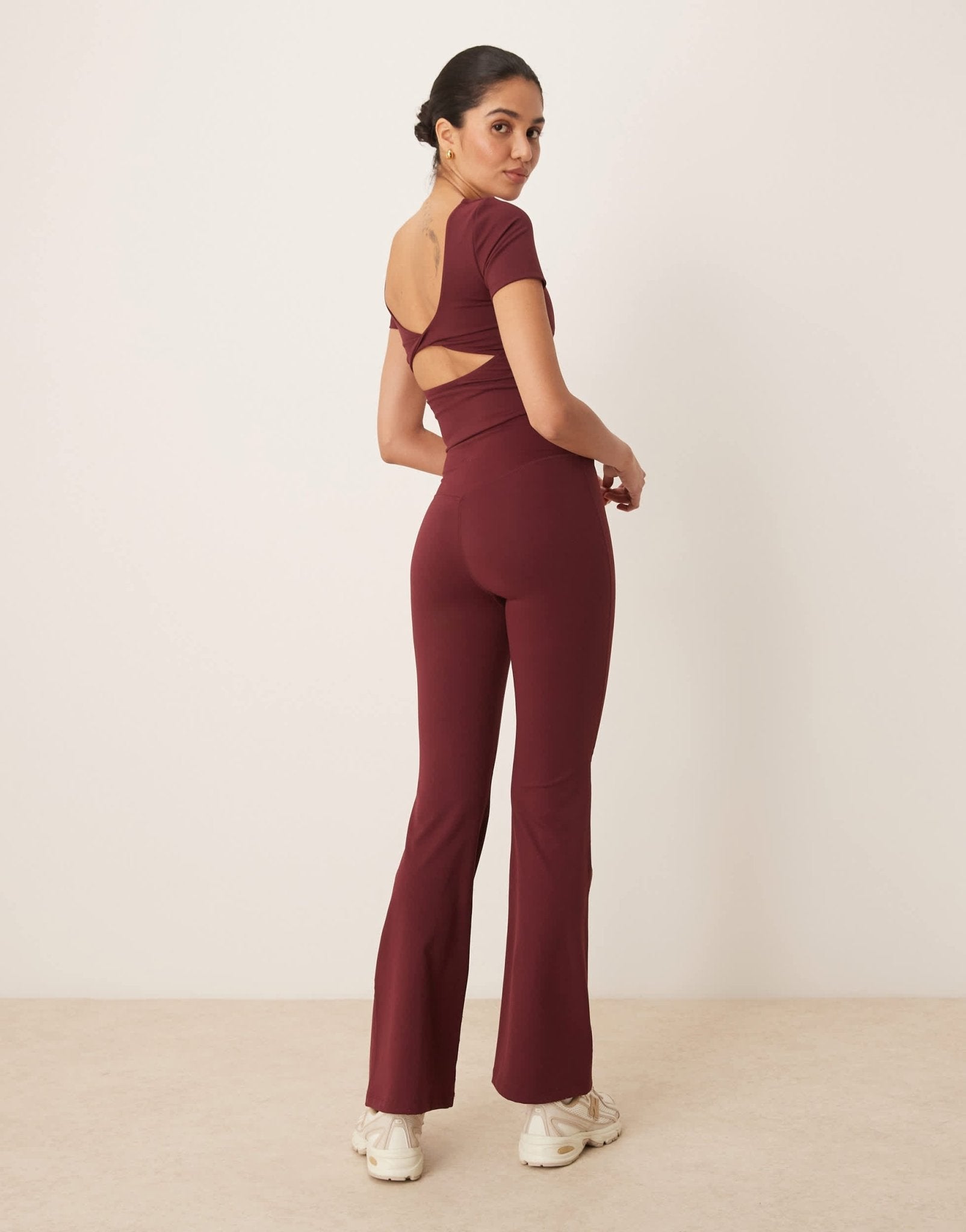 TALA DayFlex wrap high waisted flared yoga pant in burgundy - ASOS Sample Sale