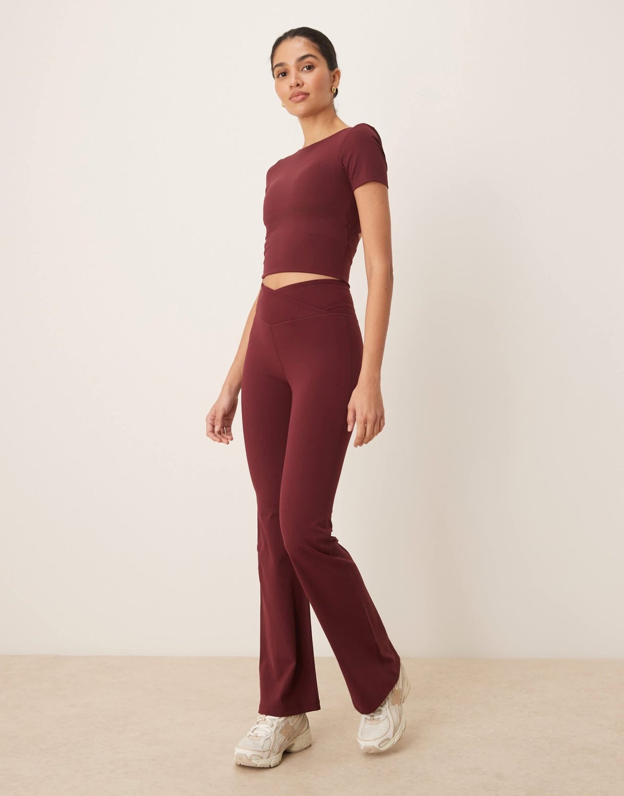 TALA DayFlex wrap high waisted flared yoga pant in burgundy - ASOS Sample Sale
