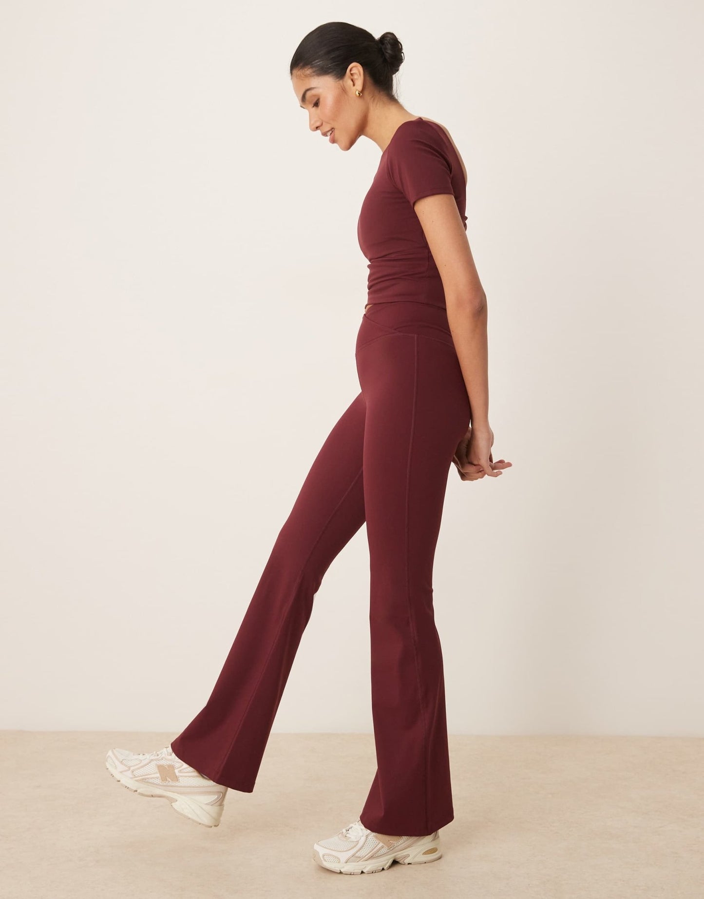 TALA DayFlex wrap high waisted flared yoga pant in burgundy - ASOS Sample Sale
