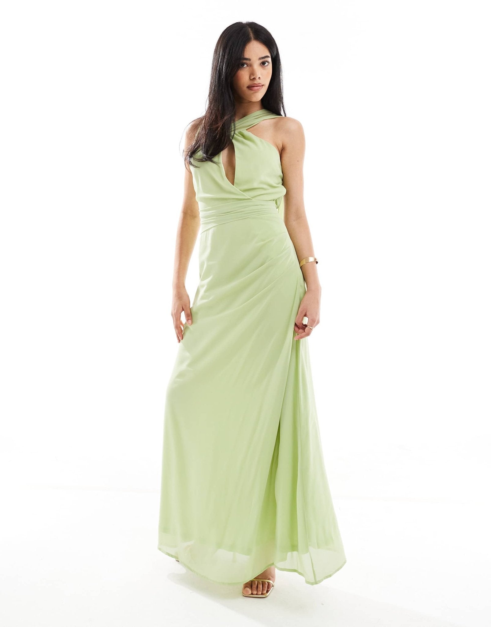 TFNC asymmetric maxi dress with drape scarf detail in lime - ASOS Sample Sale